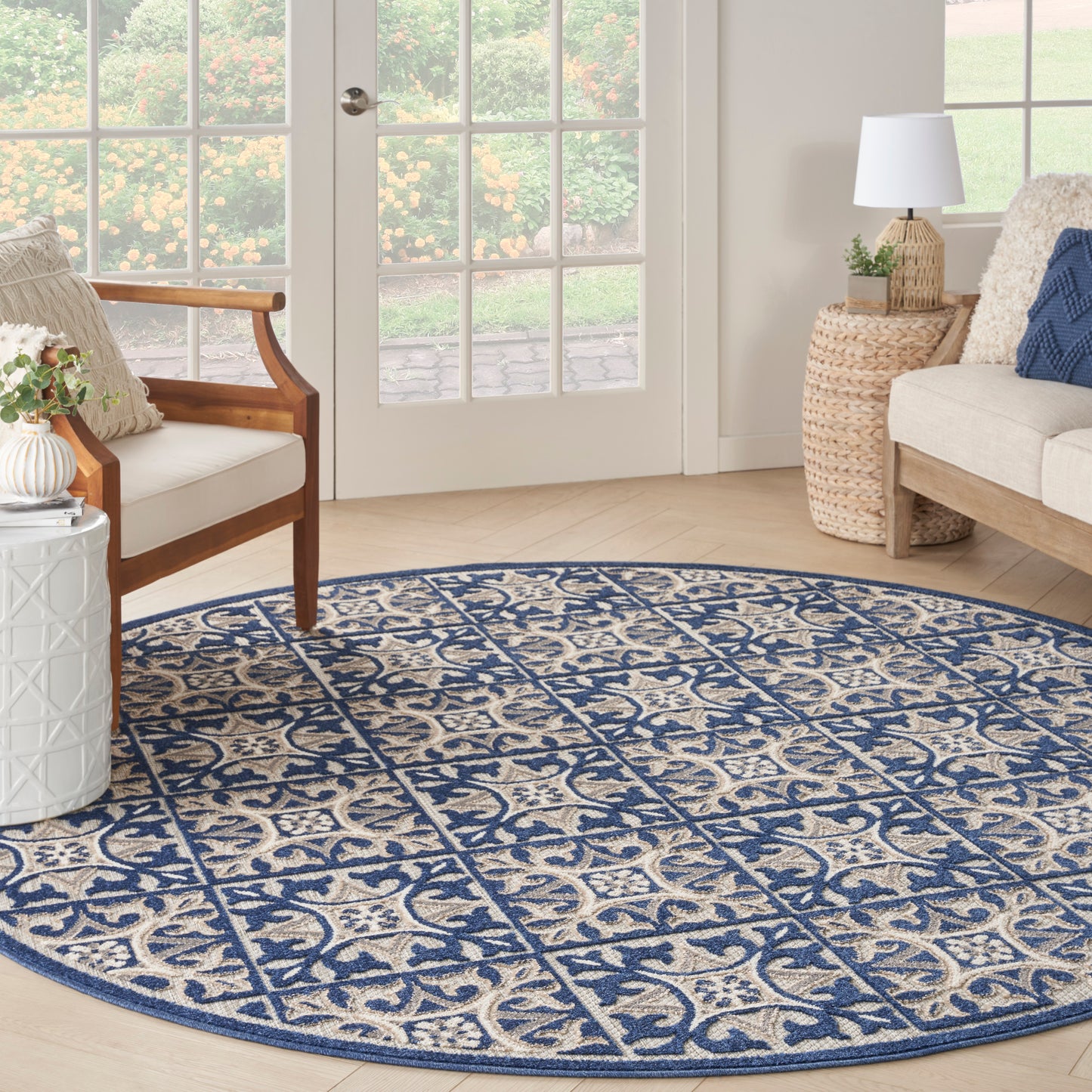 Nourison Aloha 7'10" x Round Blue Contemporary Rug