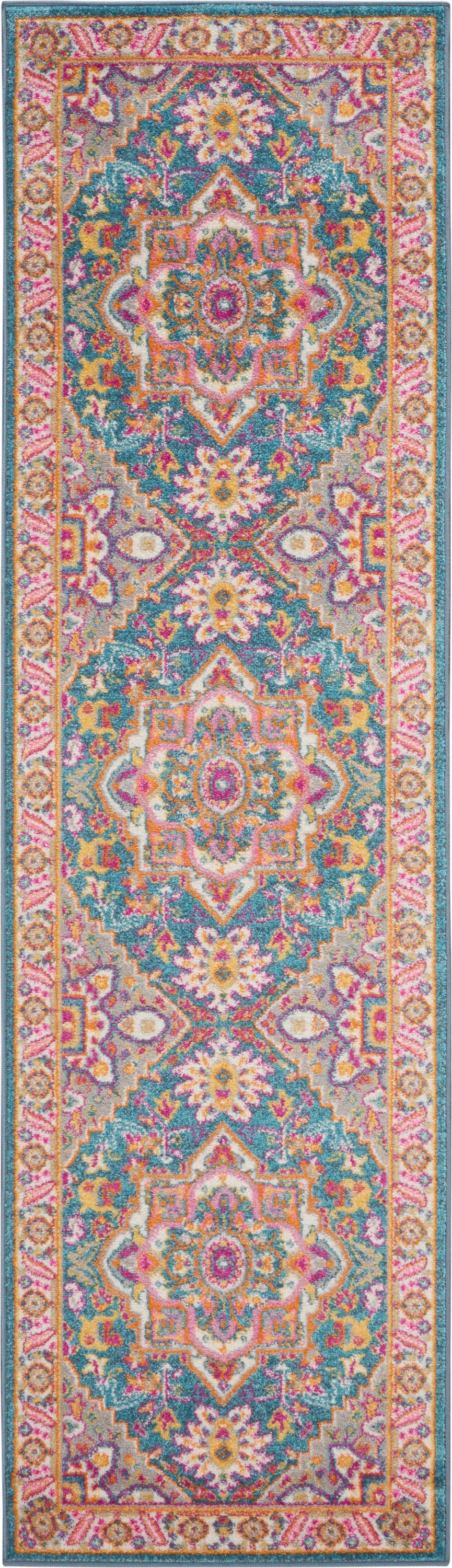 Nourison Passion 2'2" x 7'6" Teal Multicolor Bohemian Indoor Rug