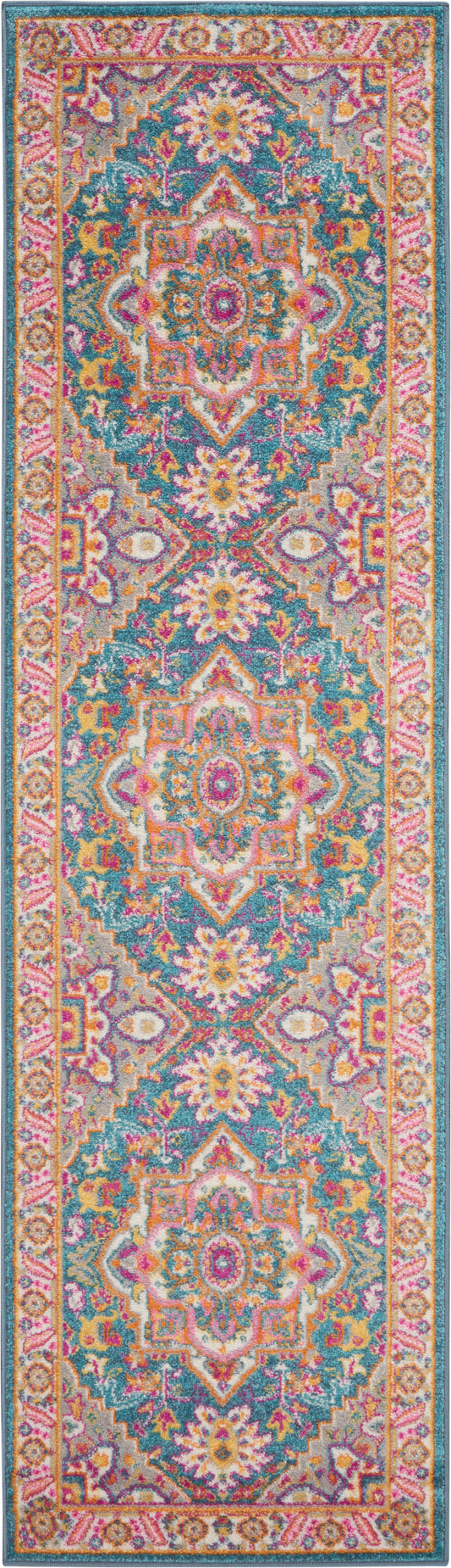 Nourison Passion 2'2" x 7'6" Teal Multicolor Bohemian Indoor Rug