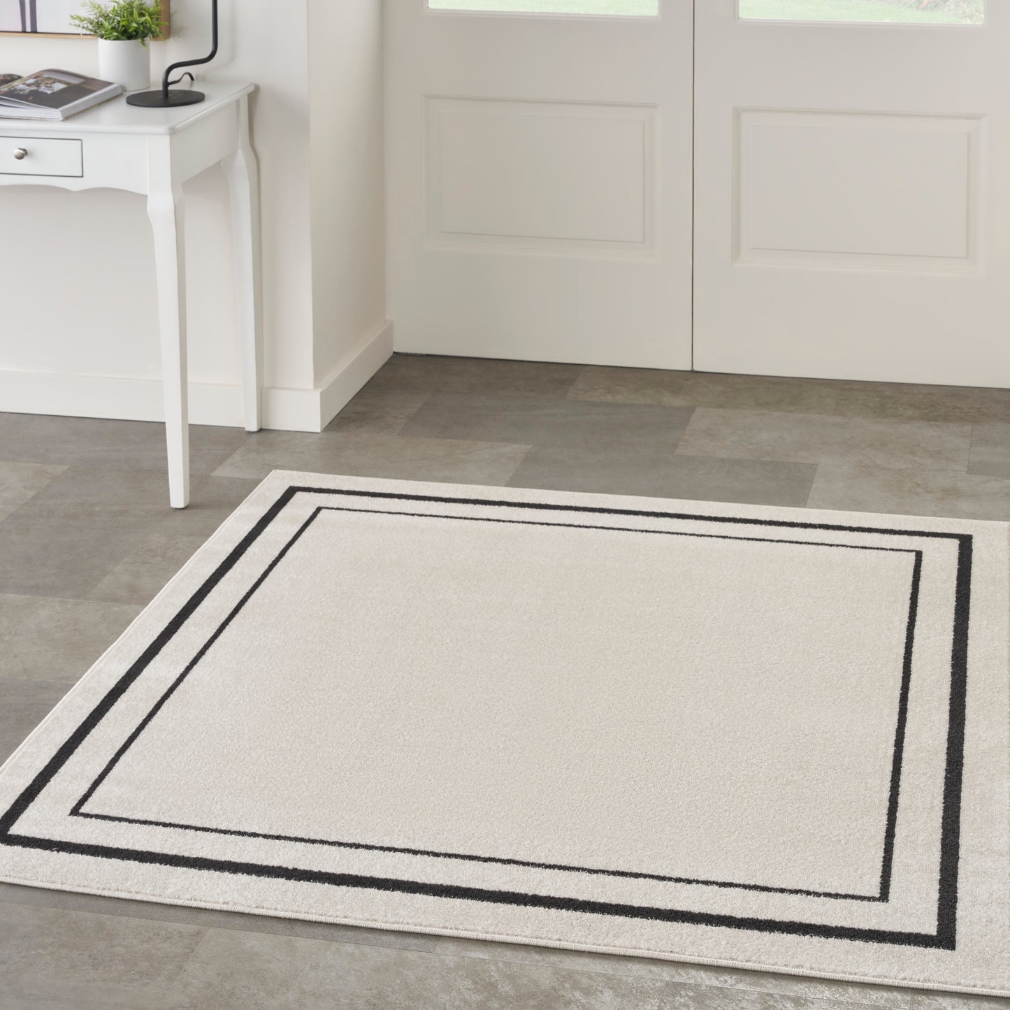 Nourison Nourison Essentials 5' x Square Ivory/Black Contemporary Rug