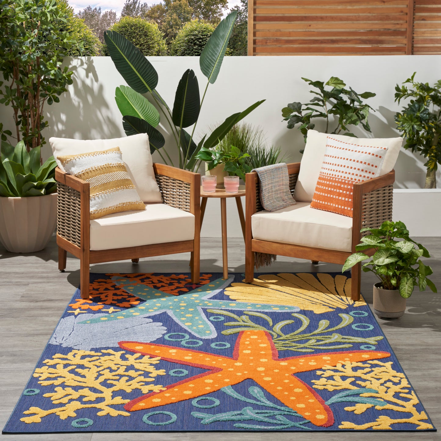 Nourison Aloha 5'3" x 7'5" Navy Multicolor Outdoor Rug