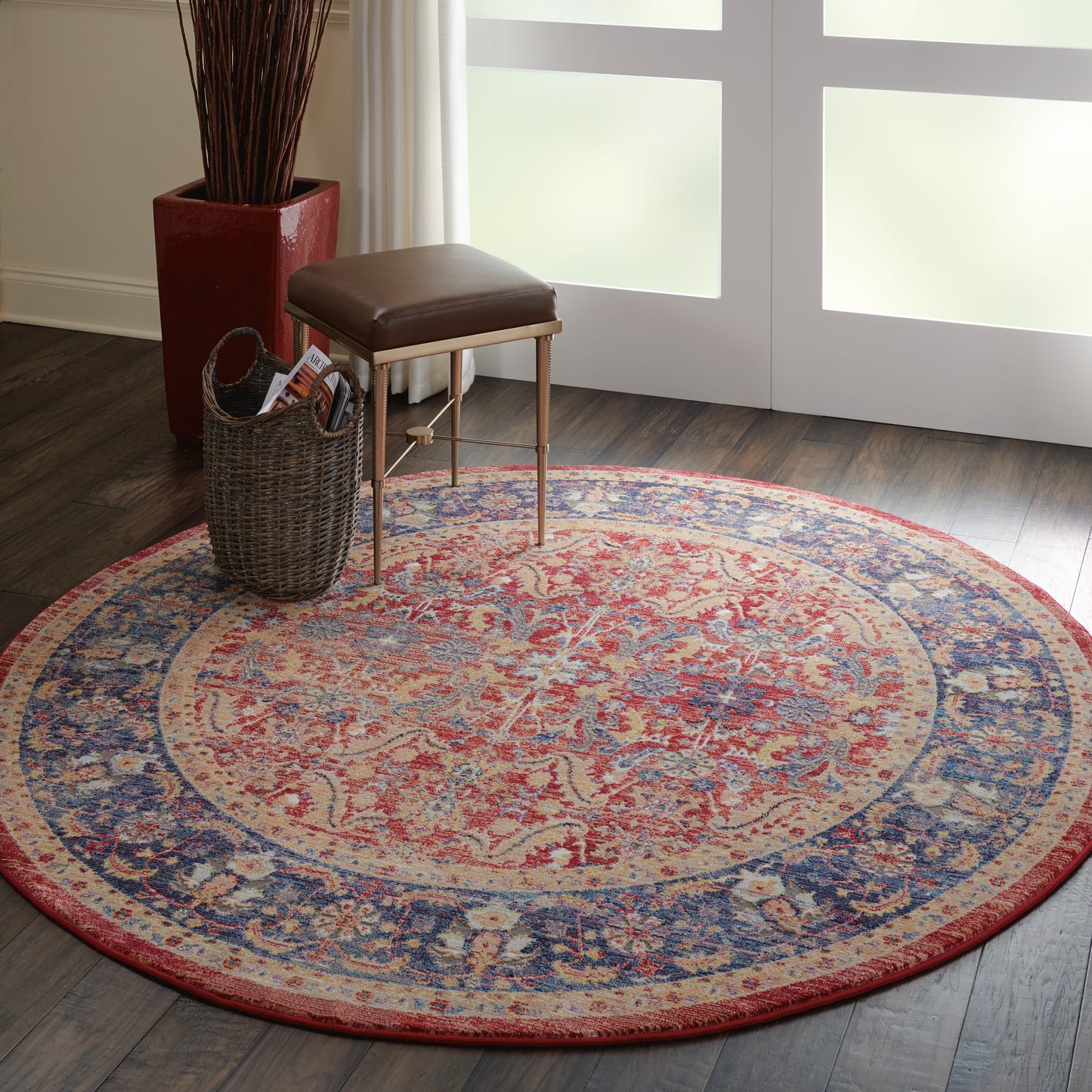 Nourison Ankara Global 6' x Round Red Vintage Indoor Rug