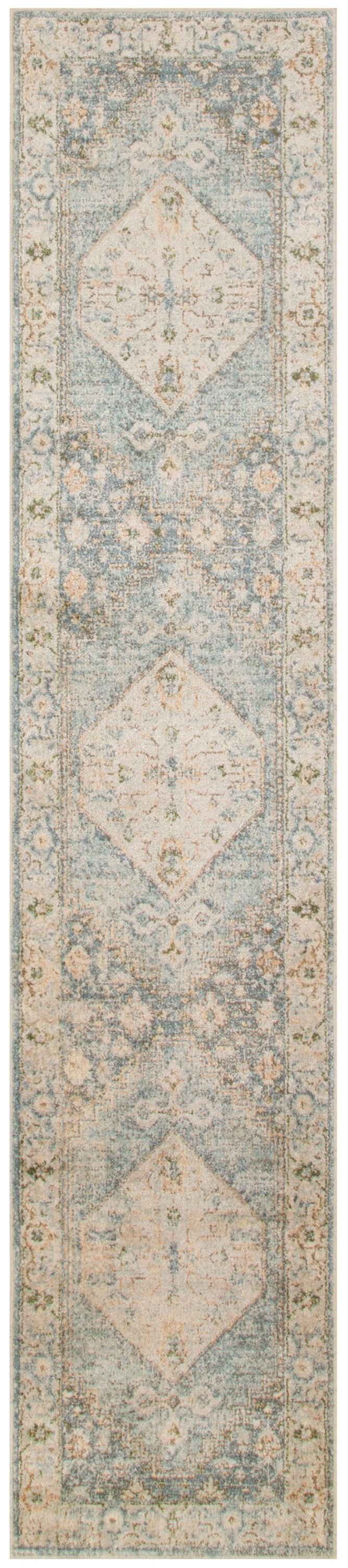 Nourison Astra Machine Washable 2'2" x 12' Silver Blue Vintage Indoor Rug