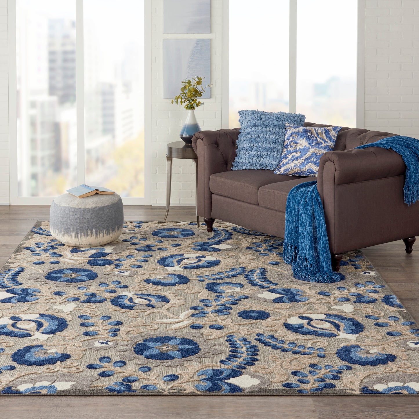 Nourison Aloha 9' x 12' Natural Blue Farmhouse Rug