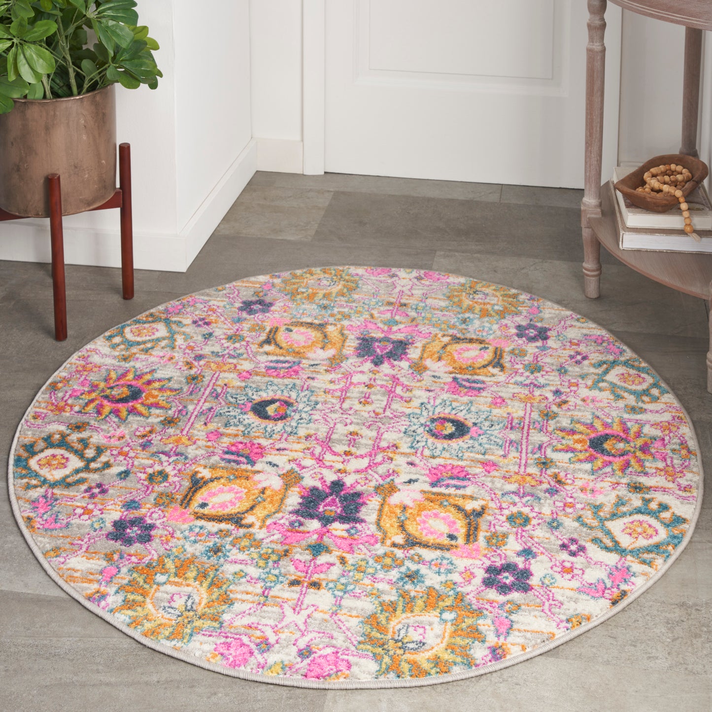 Nourison Passion 4' x Round Silver Bohemian Indoor Rug