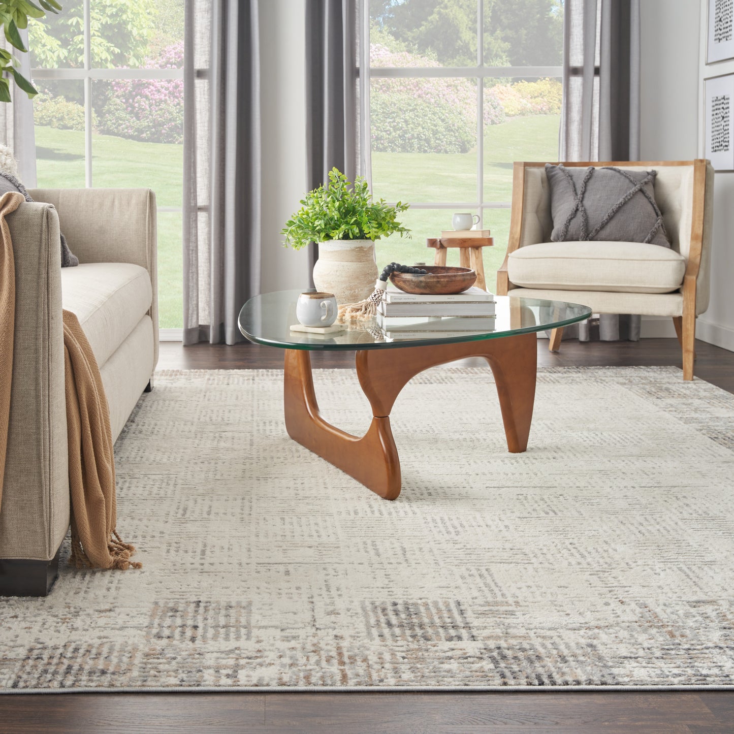 Nourison Elation 5'3" x 7'3" Ivory Grey Modern Indoor Rug