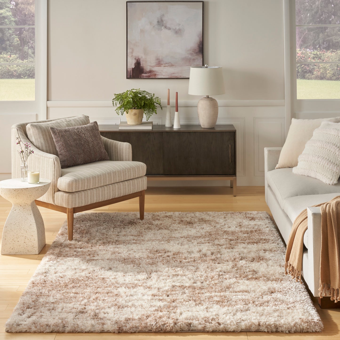 Nourison Dreamy Shag 7'10" x 9'10" Ivory Dark Beige Modern Indoor Rug