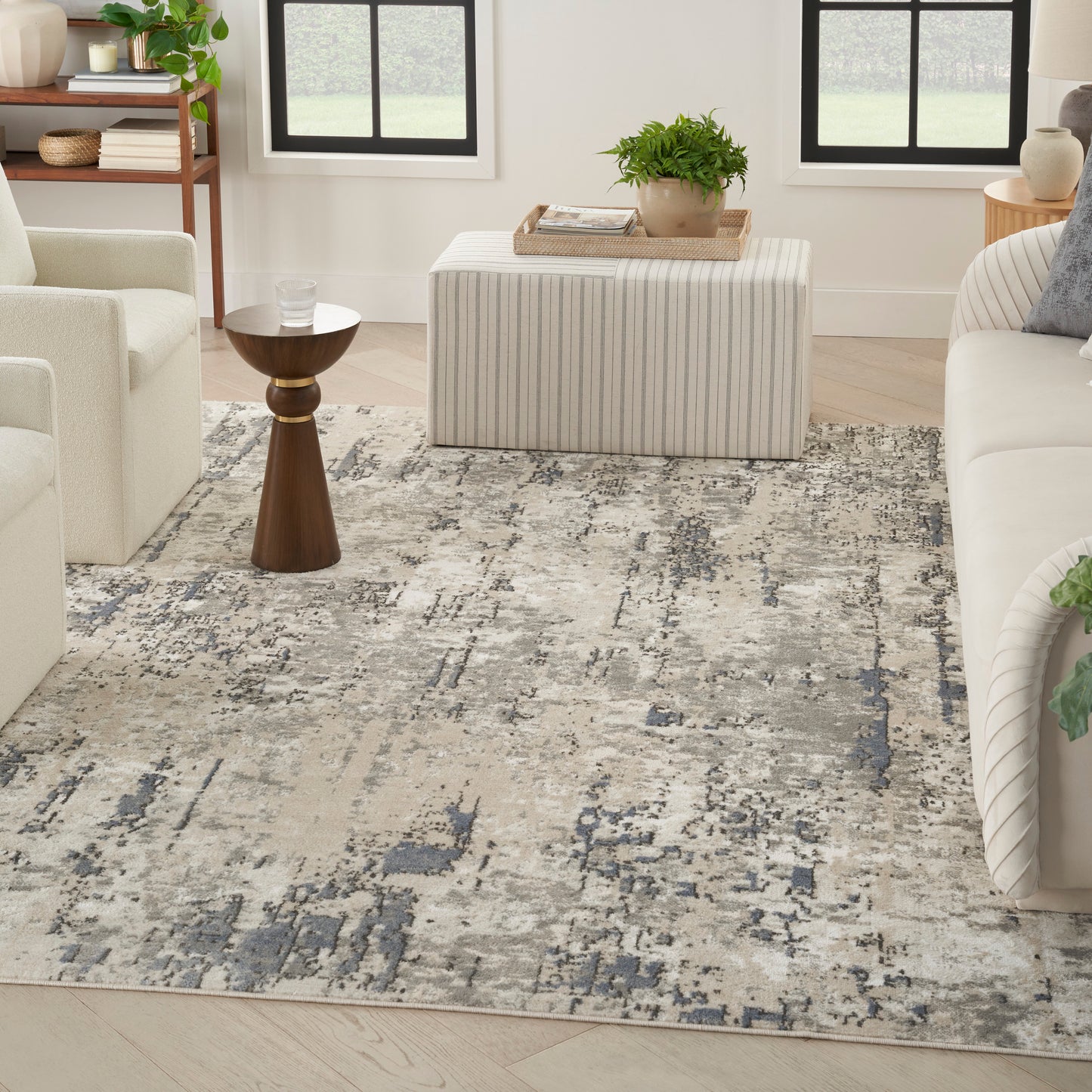 Nourison Quarry 6' x 9' Ivory Blue Grey Modern Indoor Rug