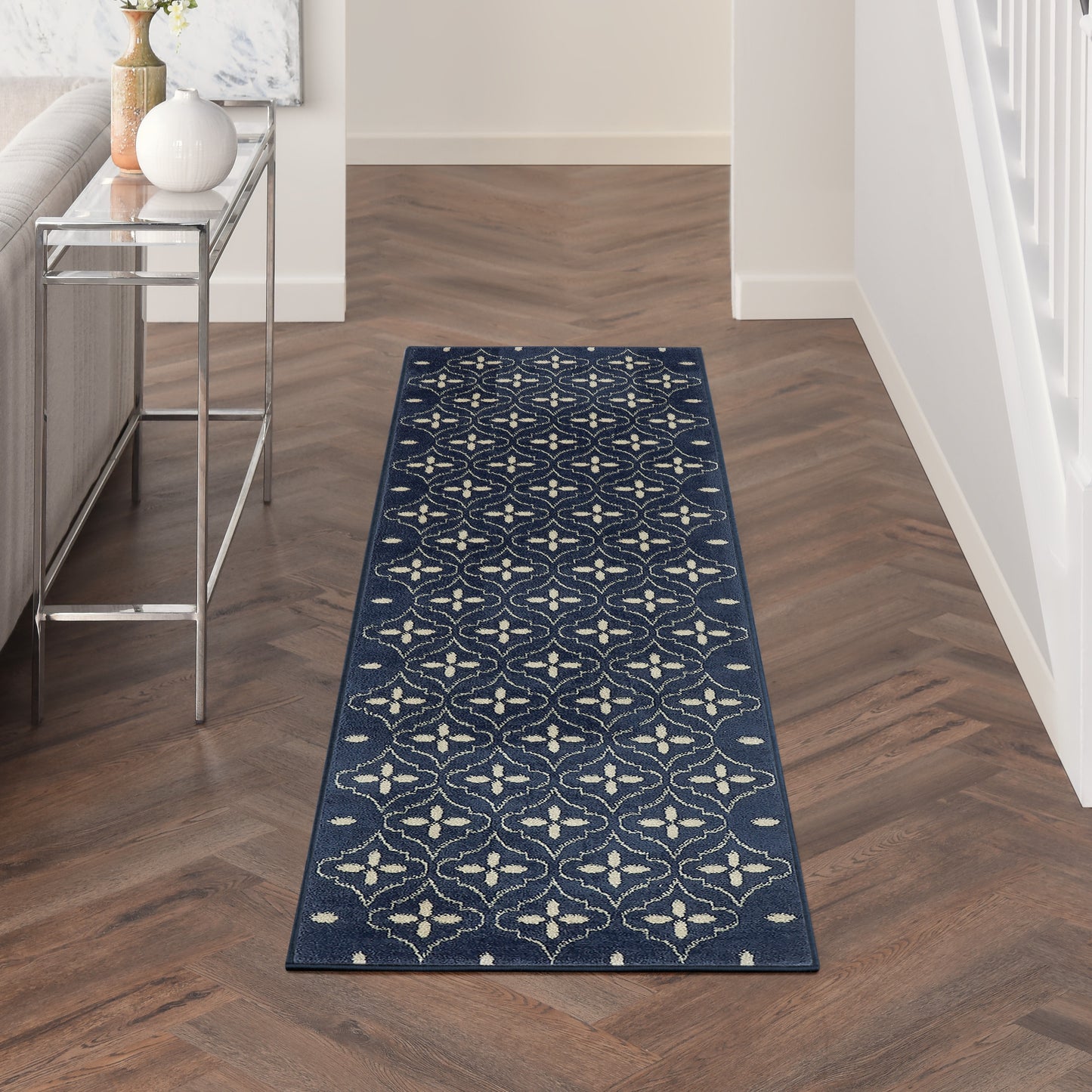 Nourison Nourison Essentials 2'2" x 7'6" Navy Ivory Modern Rug