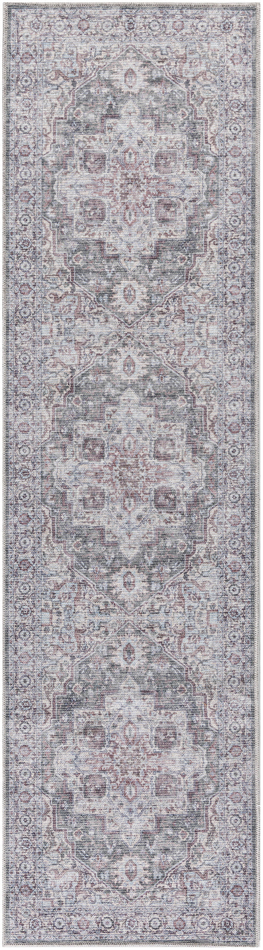 Nicole Curtis Machine Washable Series 1 2'2" x 10' Ivory Grey Vintage Indoor Rug