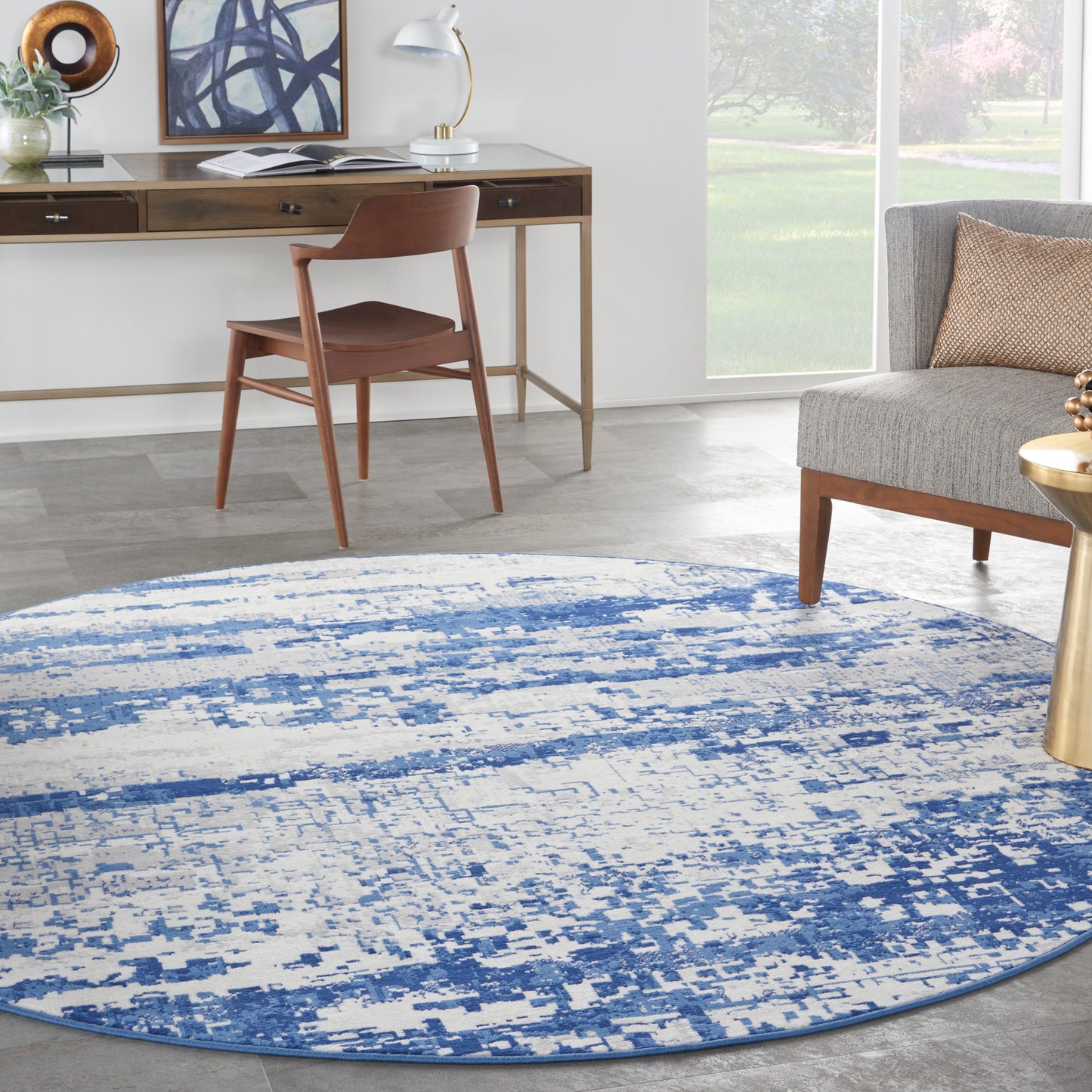 Nourison Whimsicle 8' x Round Ivory Navy Modern Indoor Rug