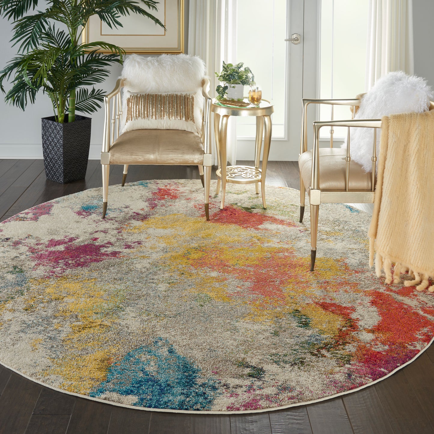 Nourison Celestial 7’10” x Round Ivory/Multicolor Modern & Contemporary Indoor Rug