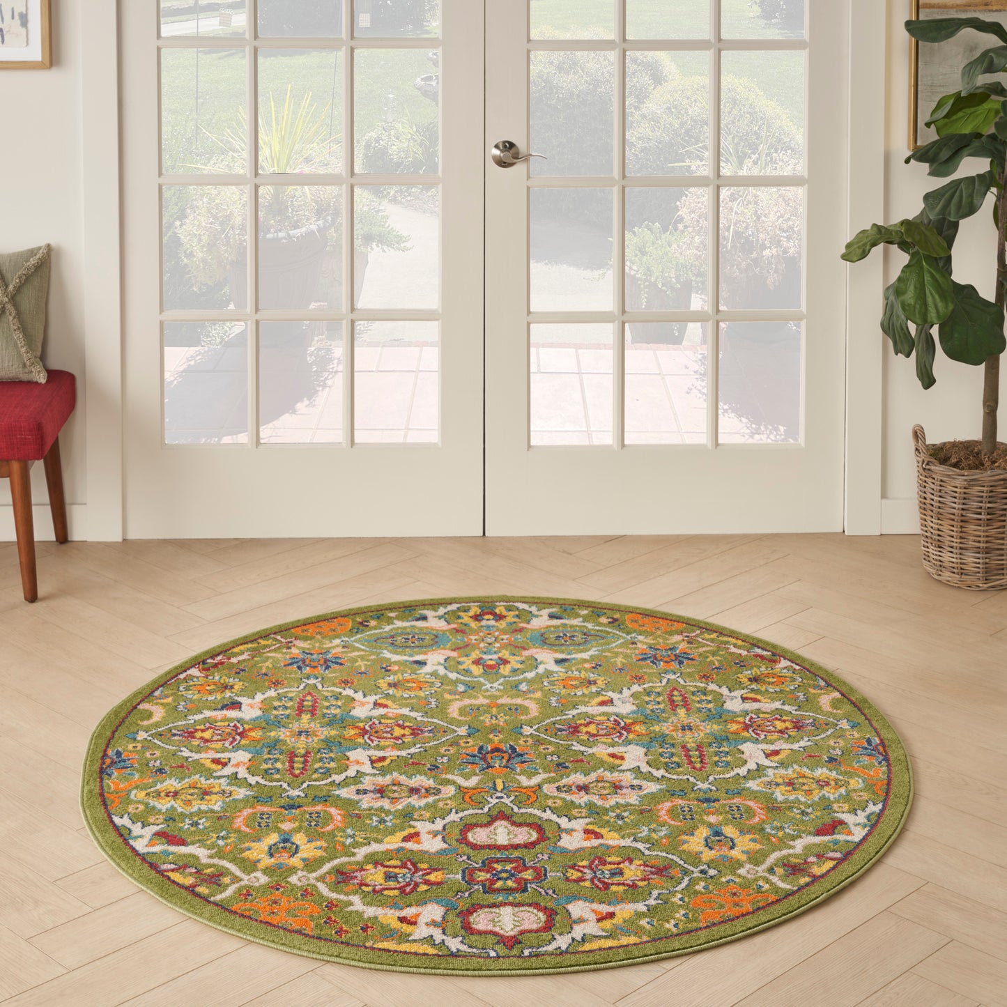 Nourison Allur 4' x Round Sage Ivory Bohemian Indoor Rug