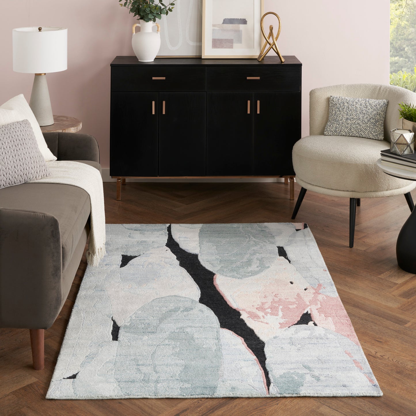 Nourison Silk Shadows 3'9" x 5'9" Blue Pink Modern Indoor Rug