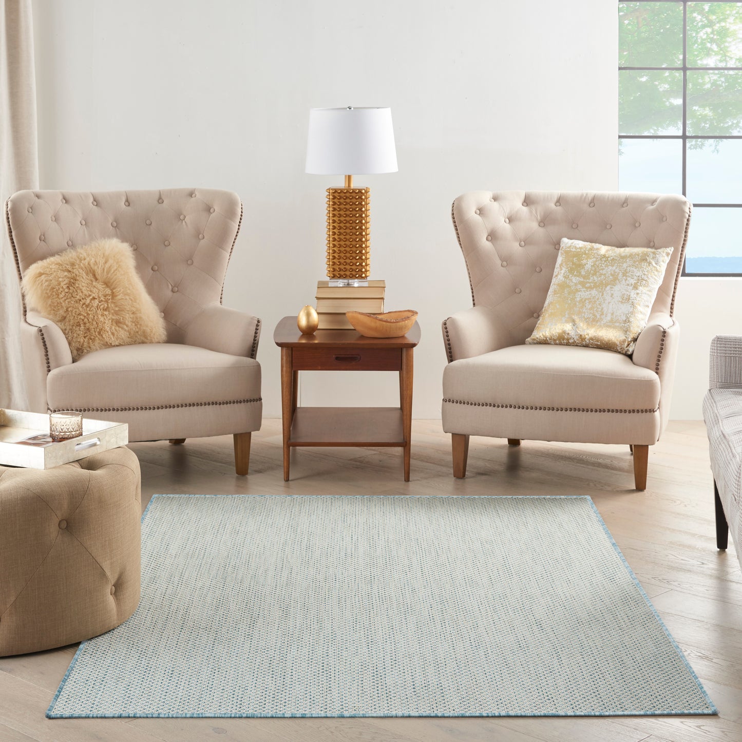 Nourison Courtyard 4' x 6' Ivory Aqua Modern Rug