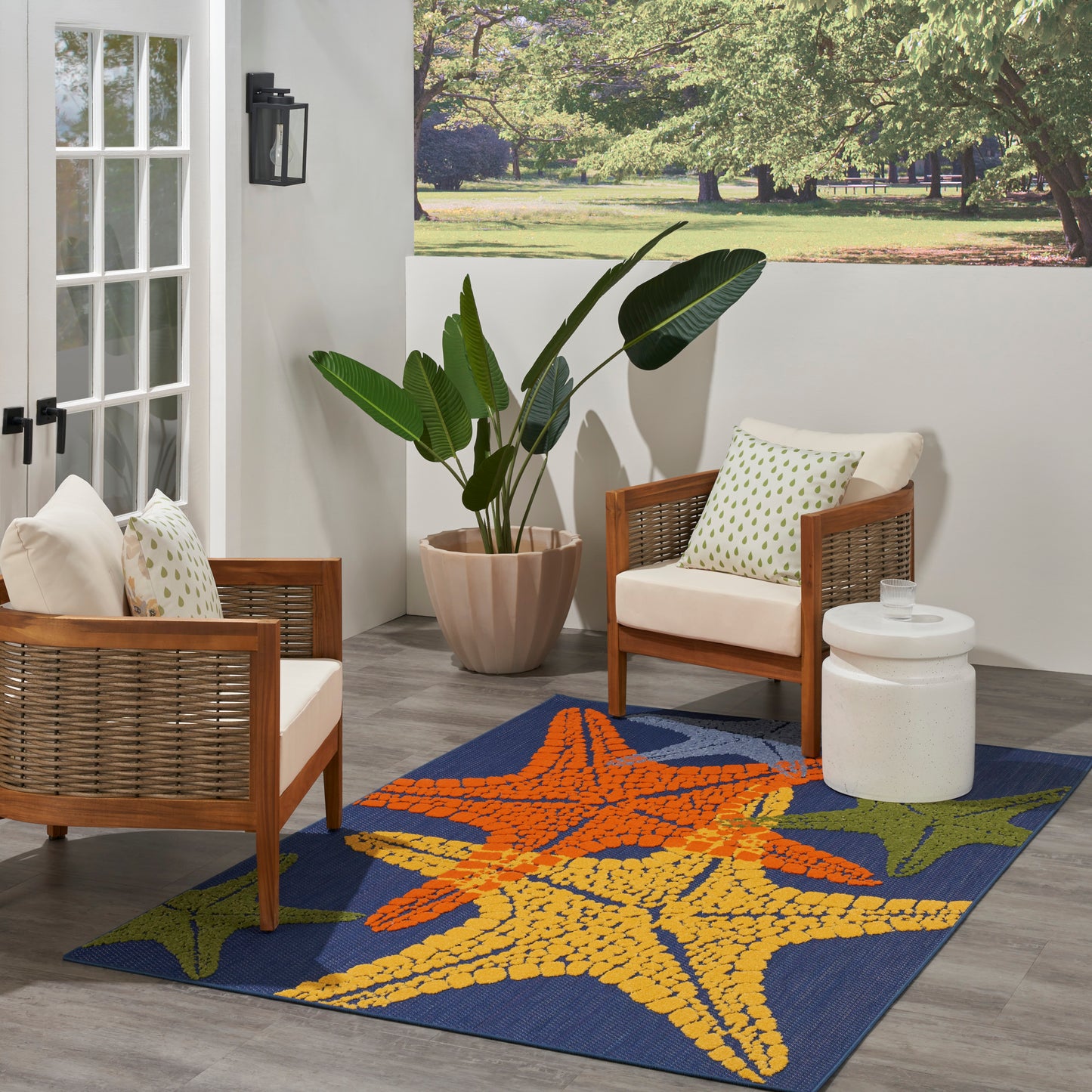 Nourison Aloha 3'6" x 5'6" Blue Multicolor Outdoor Rug