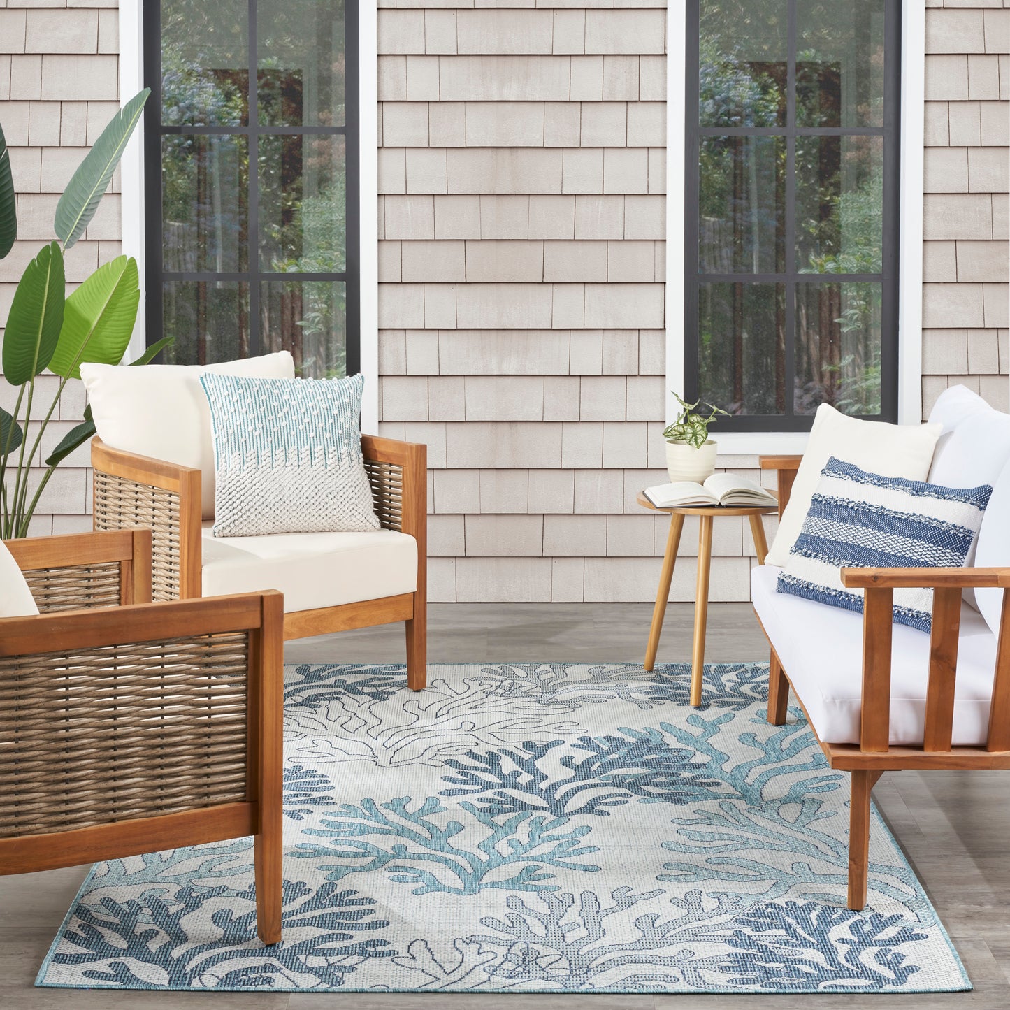 Nourison Garden Oasis 4' x 6' Blue Coastal, Nautical & Beach Rug