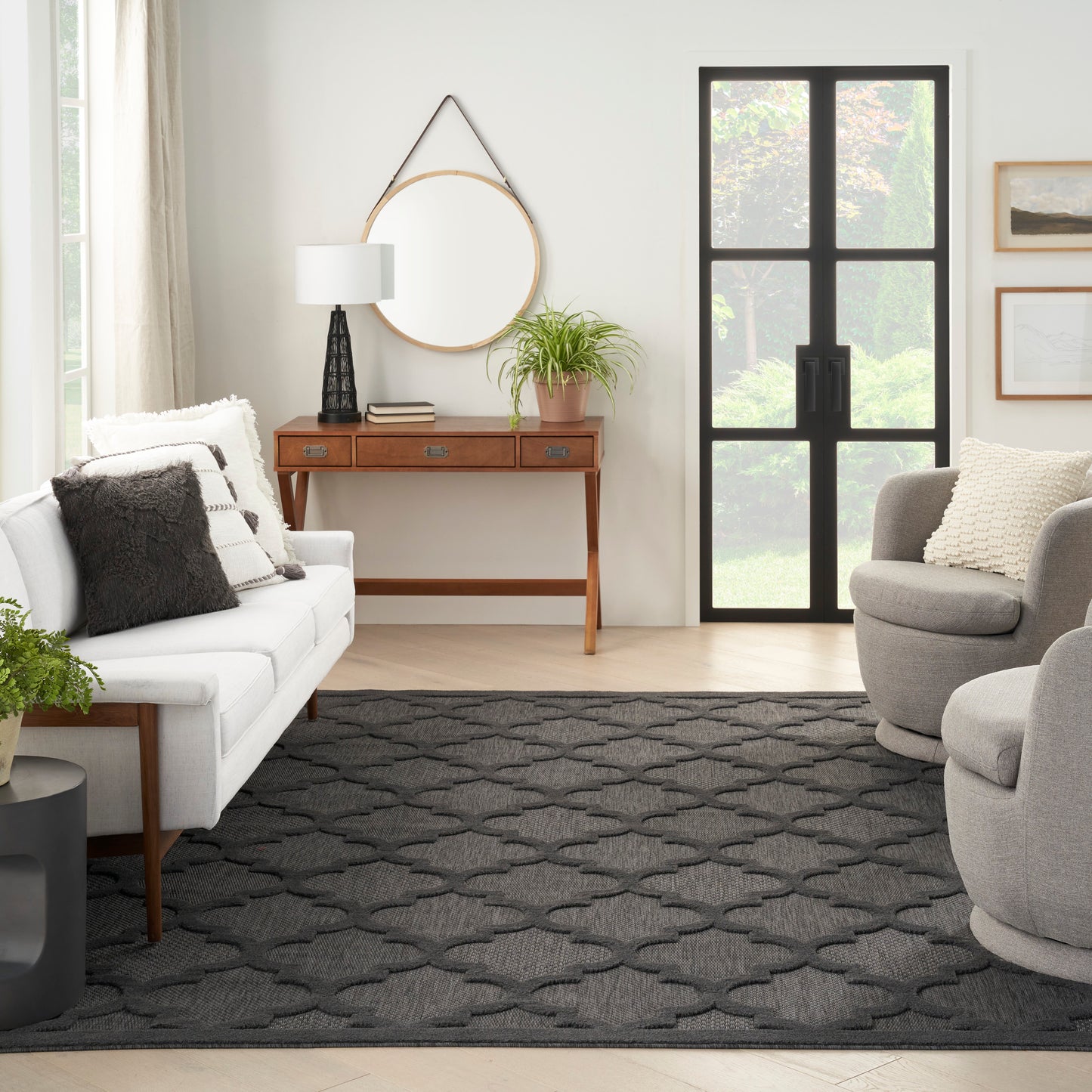 Nourison Easy Care 10' x 14' Charcoal Black Modern Rug