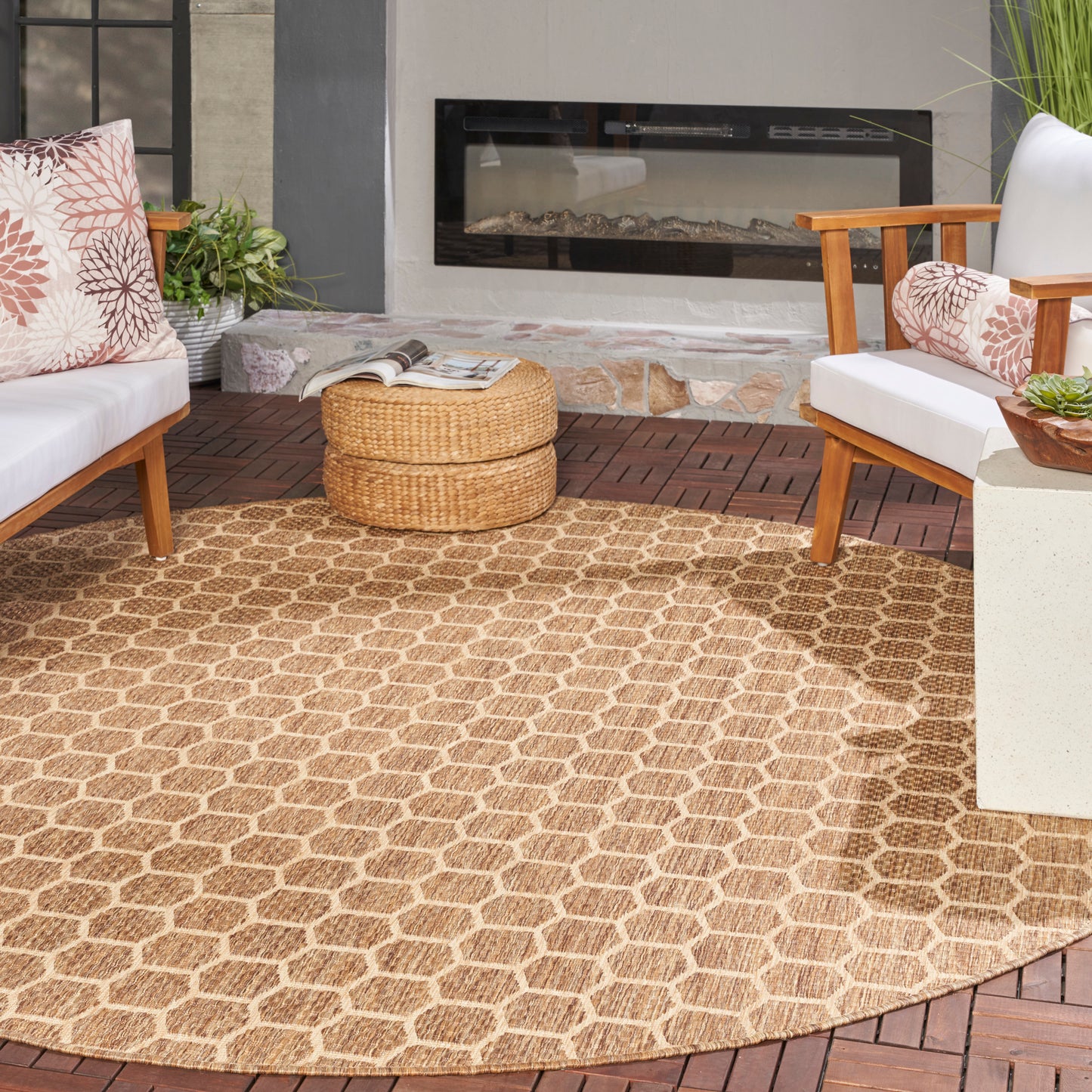 Nourison Twist Reversible 8' x Round Natural Modern Rug