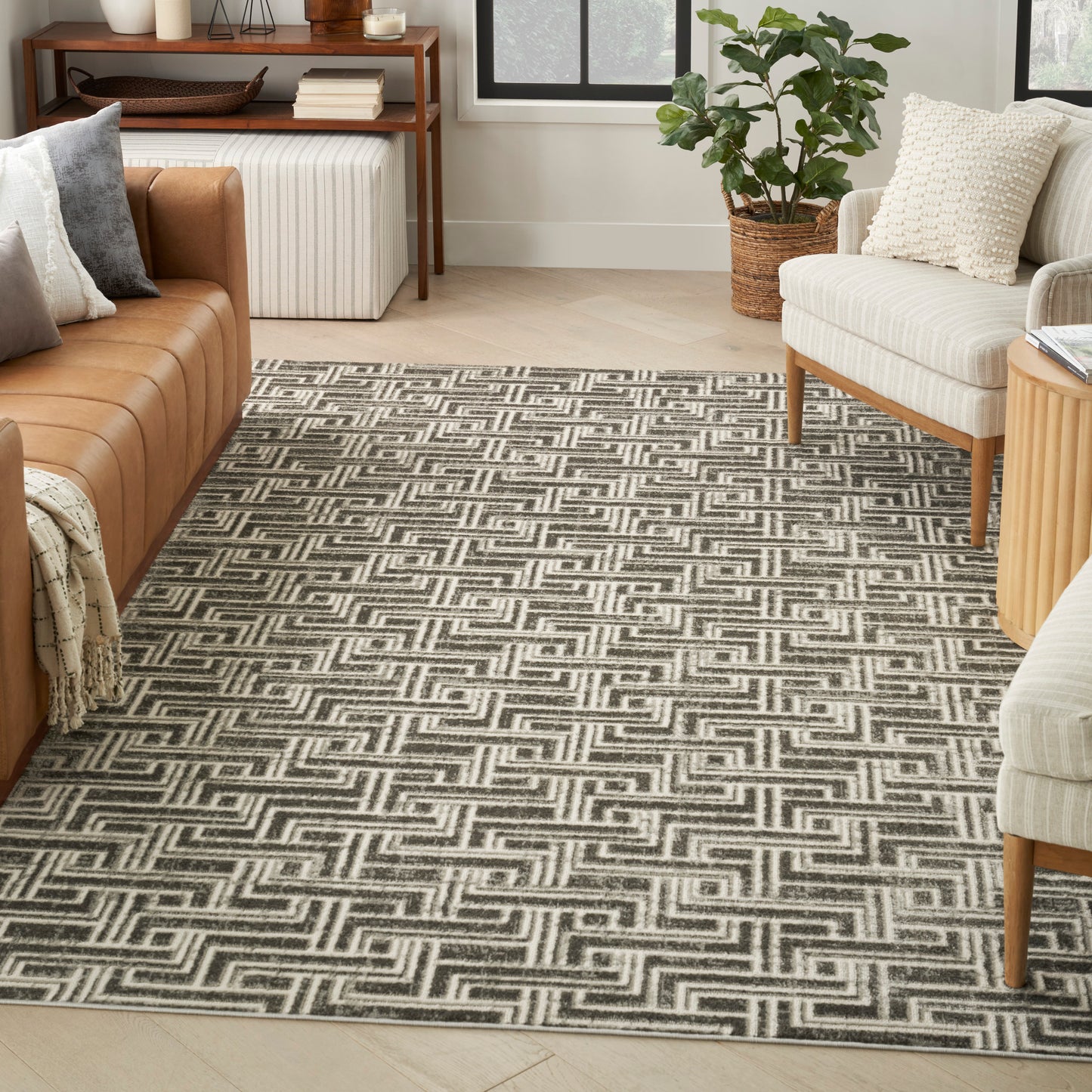 Nourison Serenity Home 9' x 12' Grey Ivory Modern Indoor Rug