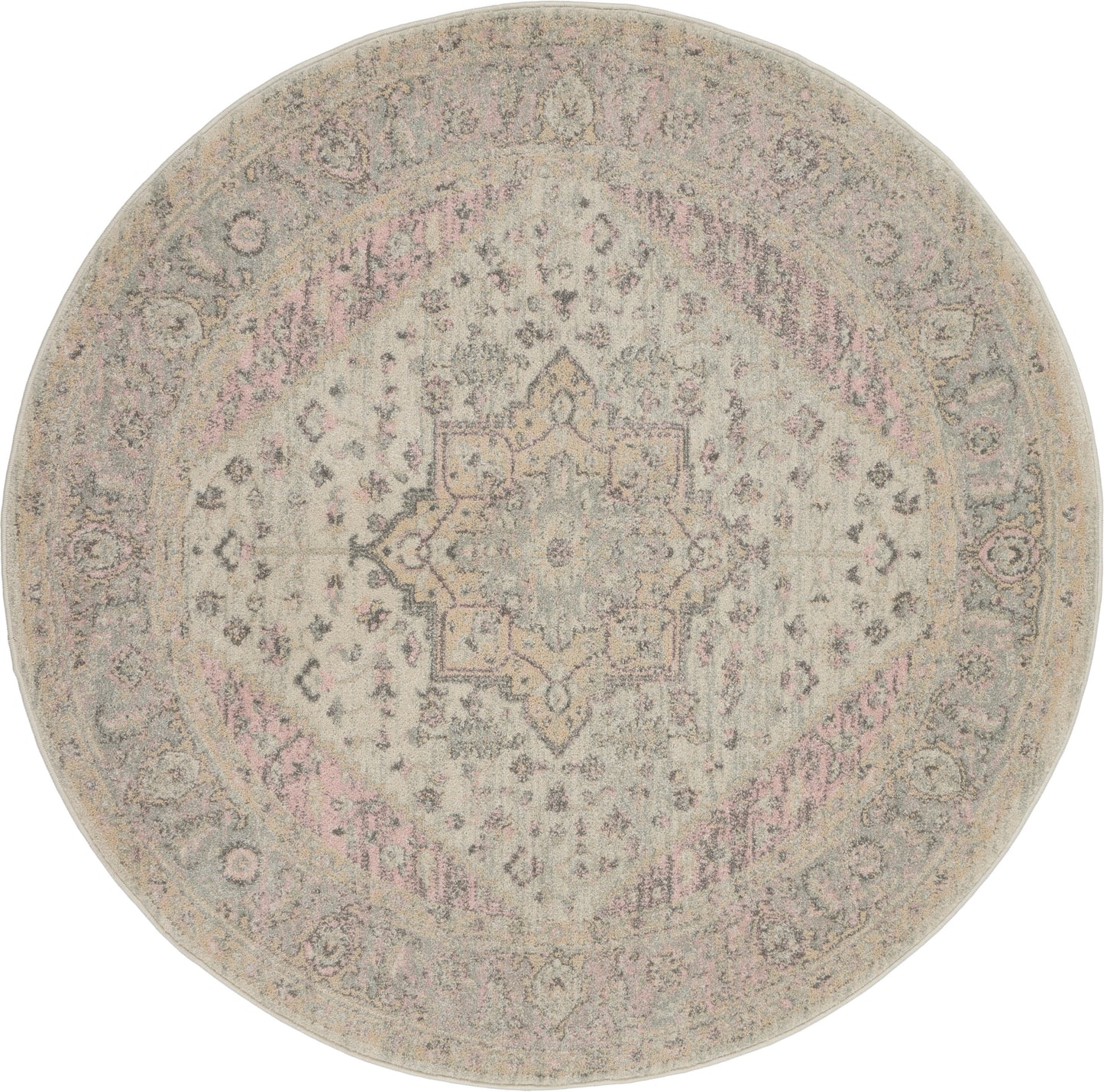 Nourison Tranquil 5'3" x Round Ivory/Pink Vintage Indoor Rug