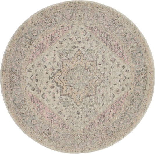 Nourison Tranquil 5'3" x Round Ivory/Pink Vintage Indoor Rug