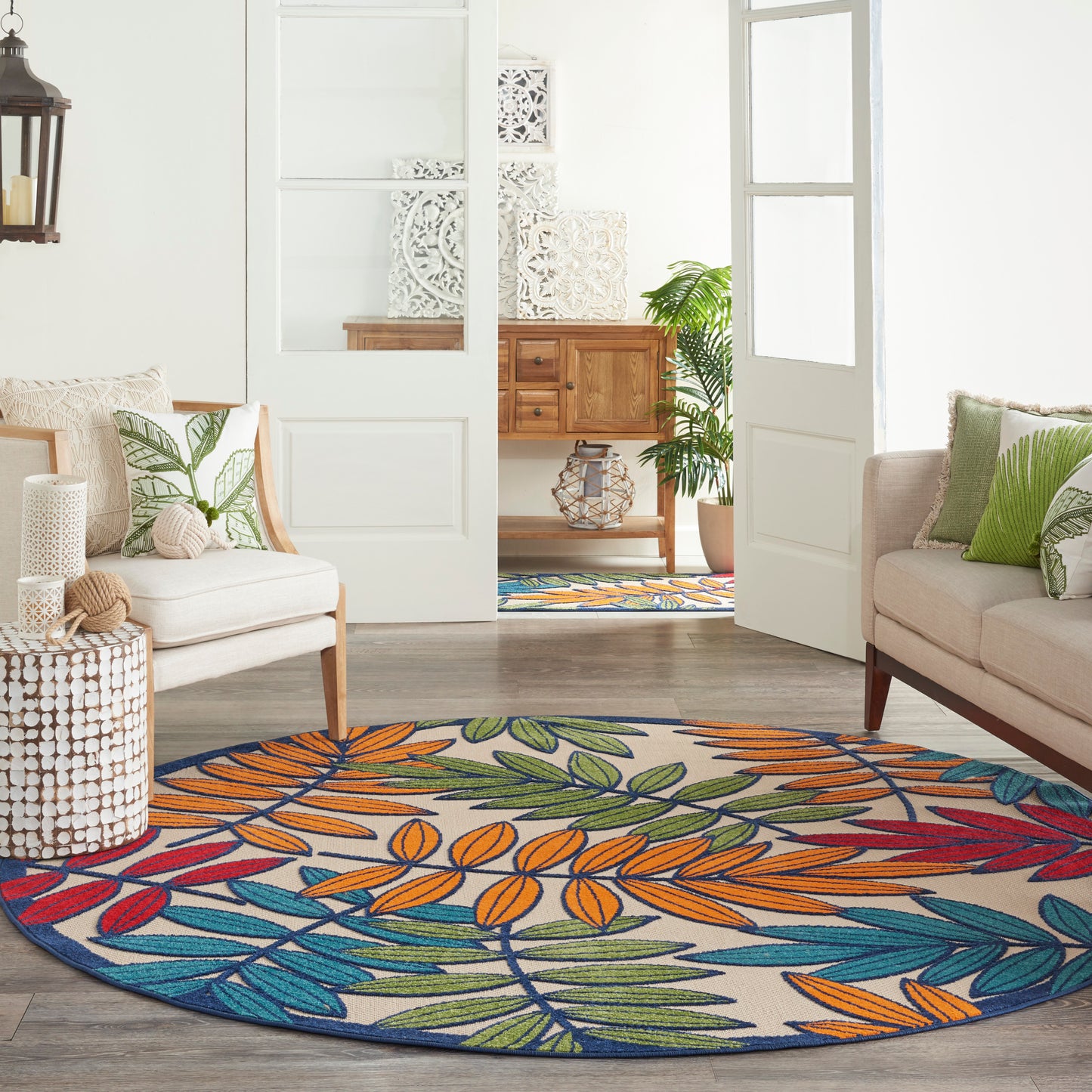 Nourison Aloha 7'10" x Round Multicolor Tropical Rug