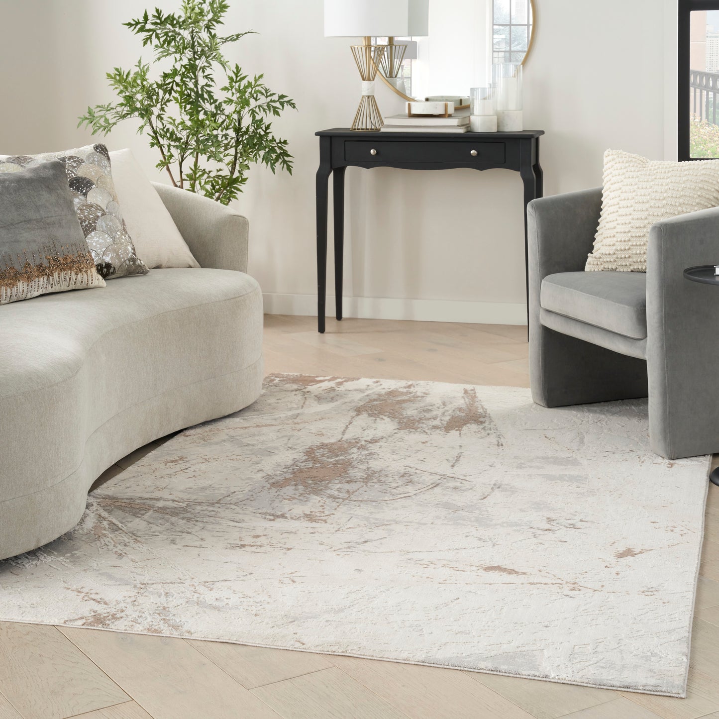 Nourison Desire 6' x 9' Cream Grey Modern Indoor Rug