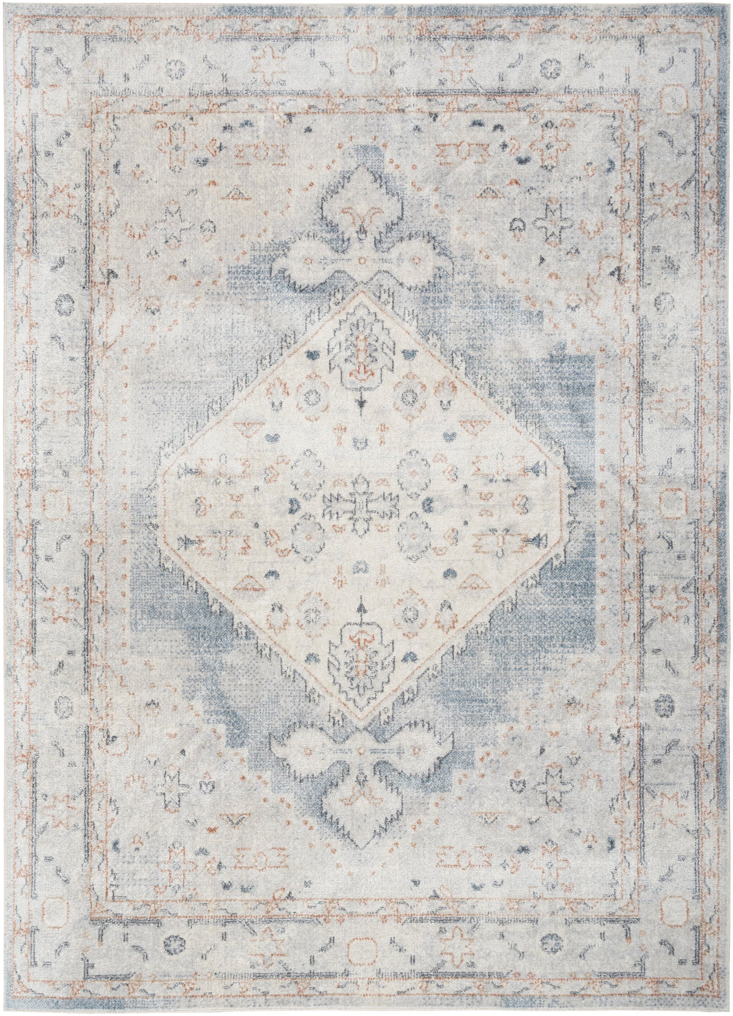 Nourison Astra Machine Washable 5'3" x 7' Light Blue Vintage Indoor Rug