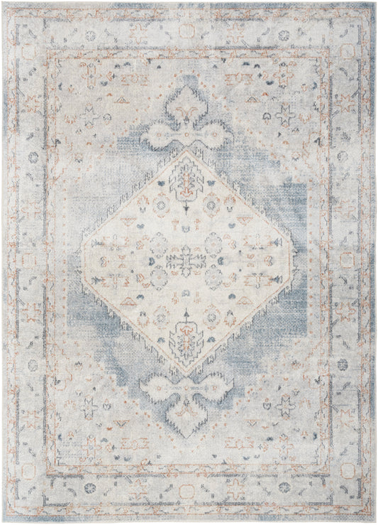 Nourison Astra Machine Washable 5'3" x 7' Light Blue Vintage Indoor Rug