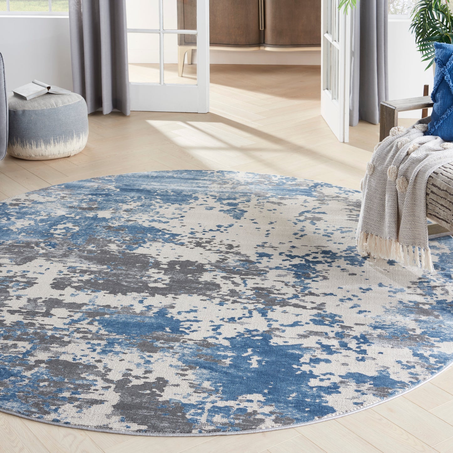 Nourison Rustic Textures 5'3" x Round Grey/Blue Modern Indoor Rug