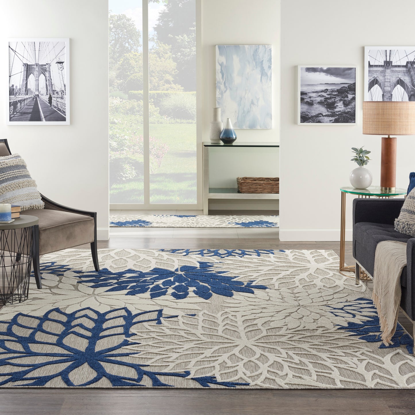 Nourison Aloha 9' x 12' Ivory Navy Modern Rug