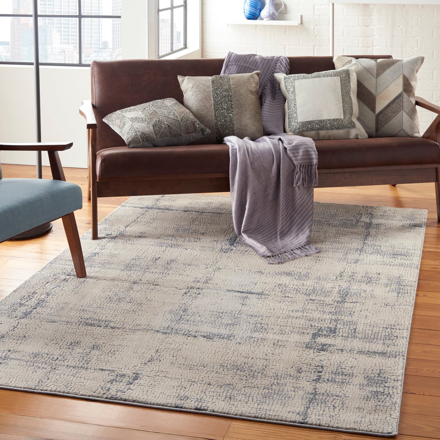 Nourison Rustic Textures 5'3" x 7'3" Ivory/Blue Modern Indoor Rug