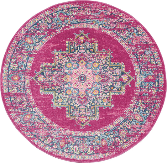 Nourison Passion 4' x Round Fuchsia Bohemian Indoor Rug