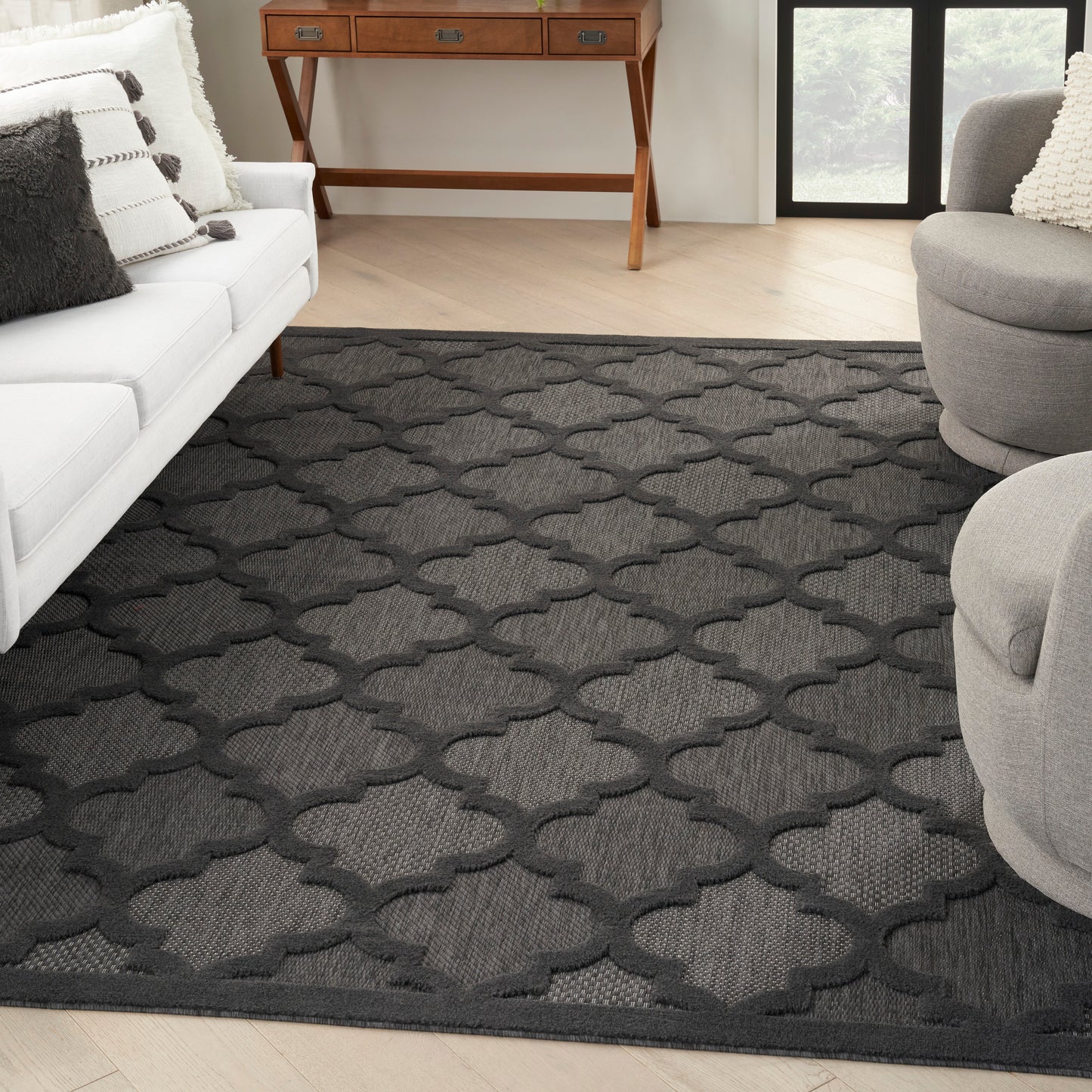 Nourison Easy Care 10' x 14' Charcoal Black Modern Rug