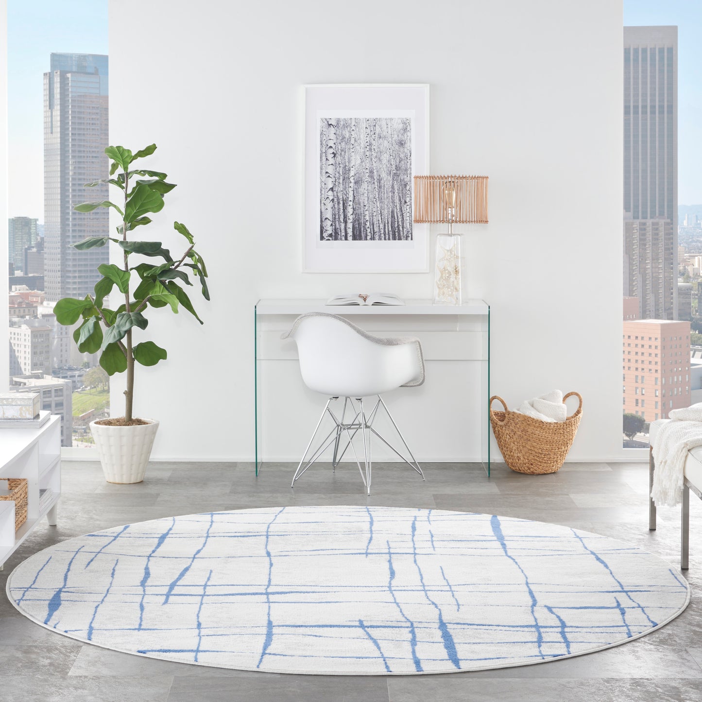 Nourison Whimsicle 8' x Round Ivory Blue Modern Indoor Rug