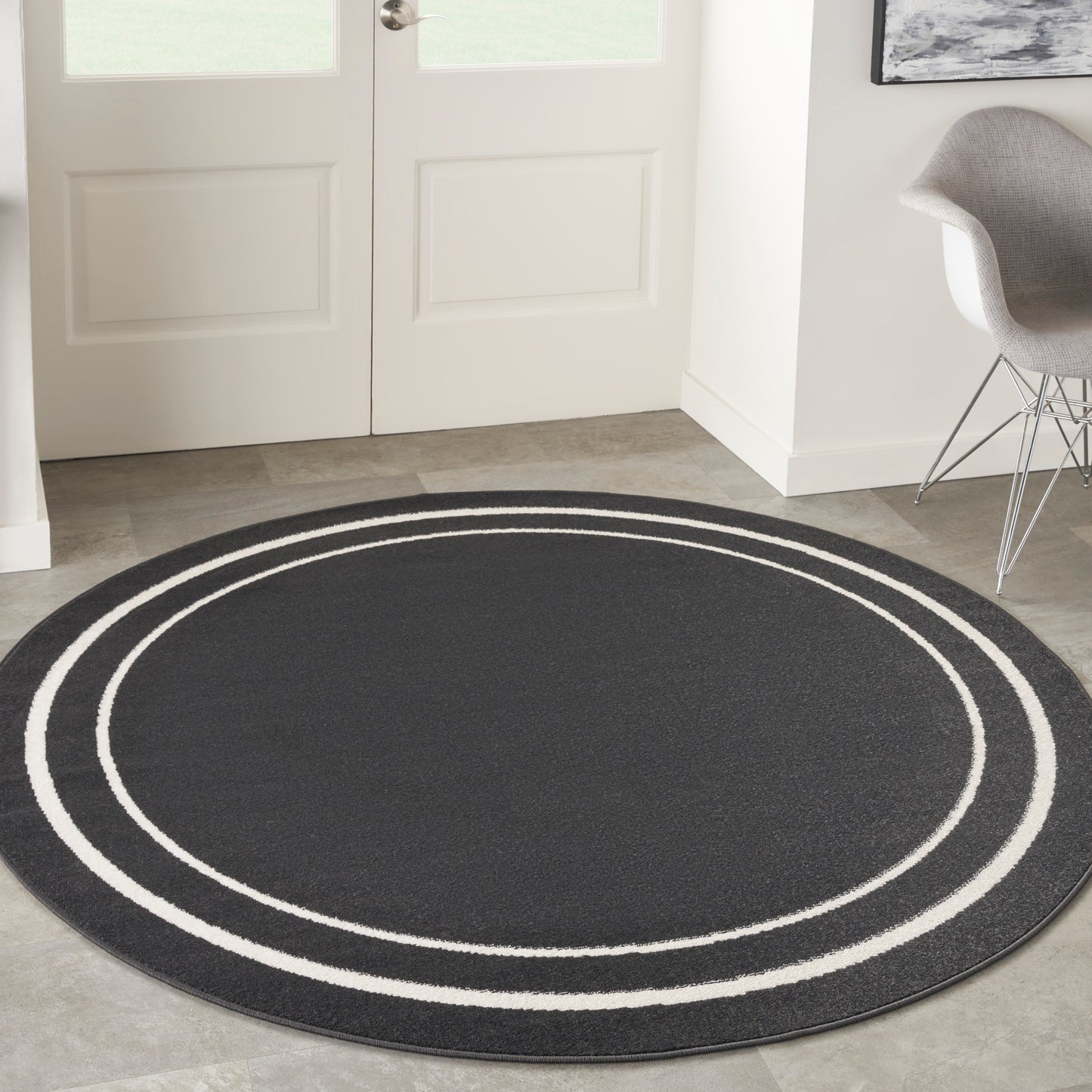 Nourison Nourison Essentials 8' x Round Black Ivory Contemporary Rug