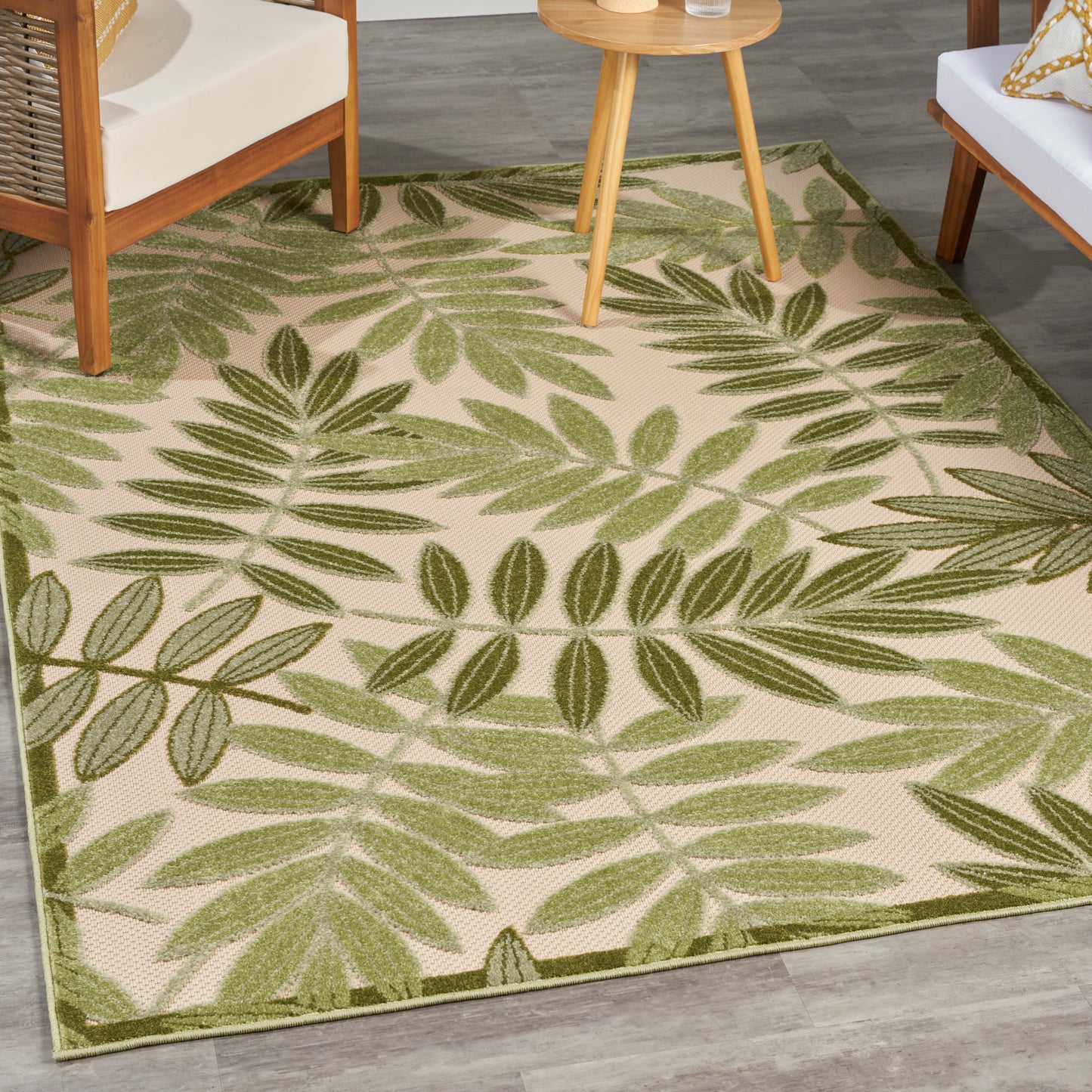 Nourison Aloha 5'3" x 7'5" Ivory Green Outdoor Rug