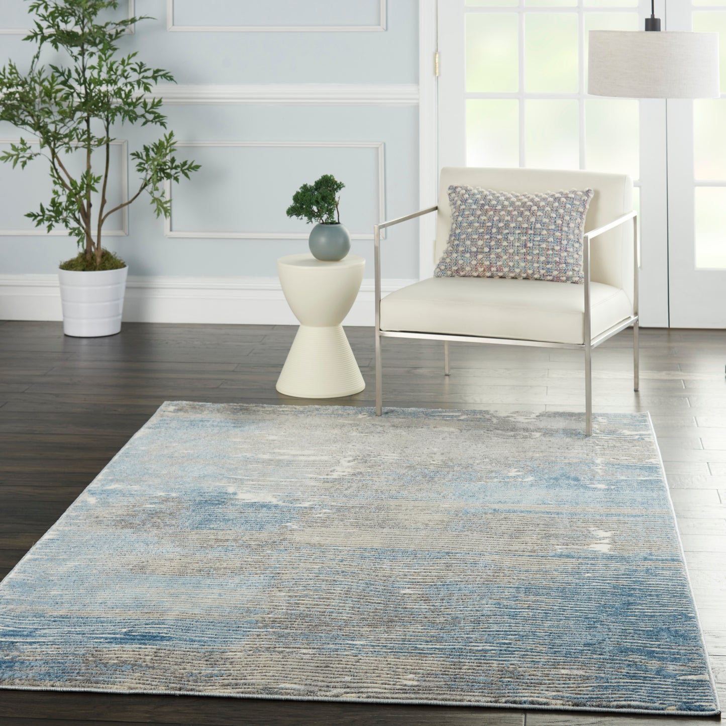 Nourison Solace 5'3" x 7'3" Ivory/Grey/Blue Modern Indoor Rug