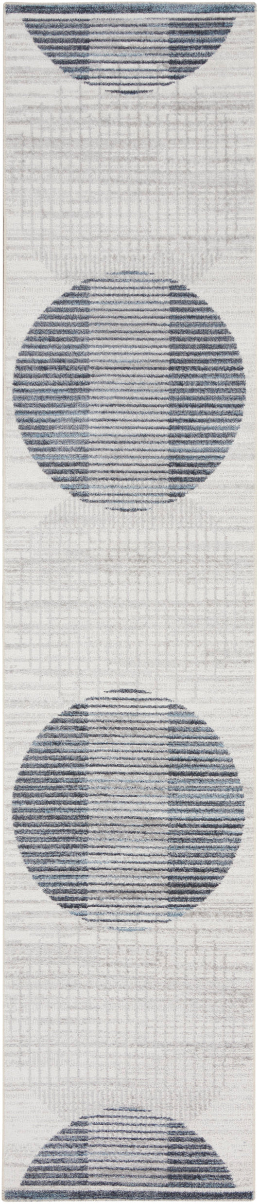 Nourison Astra Machine Washable 2'2" x 10' Ivory Blue Mid-Century Modern Indoor Rug