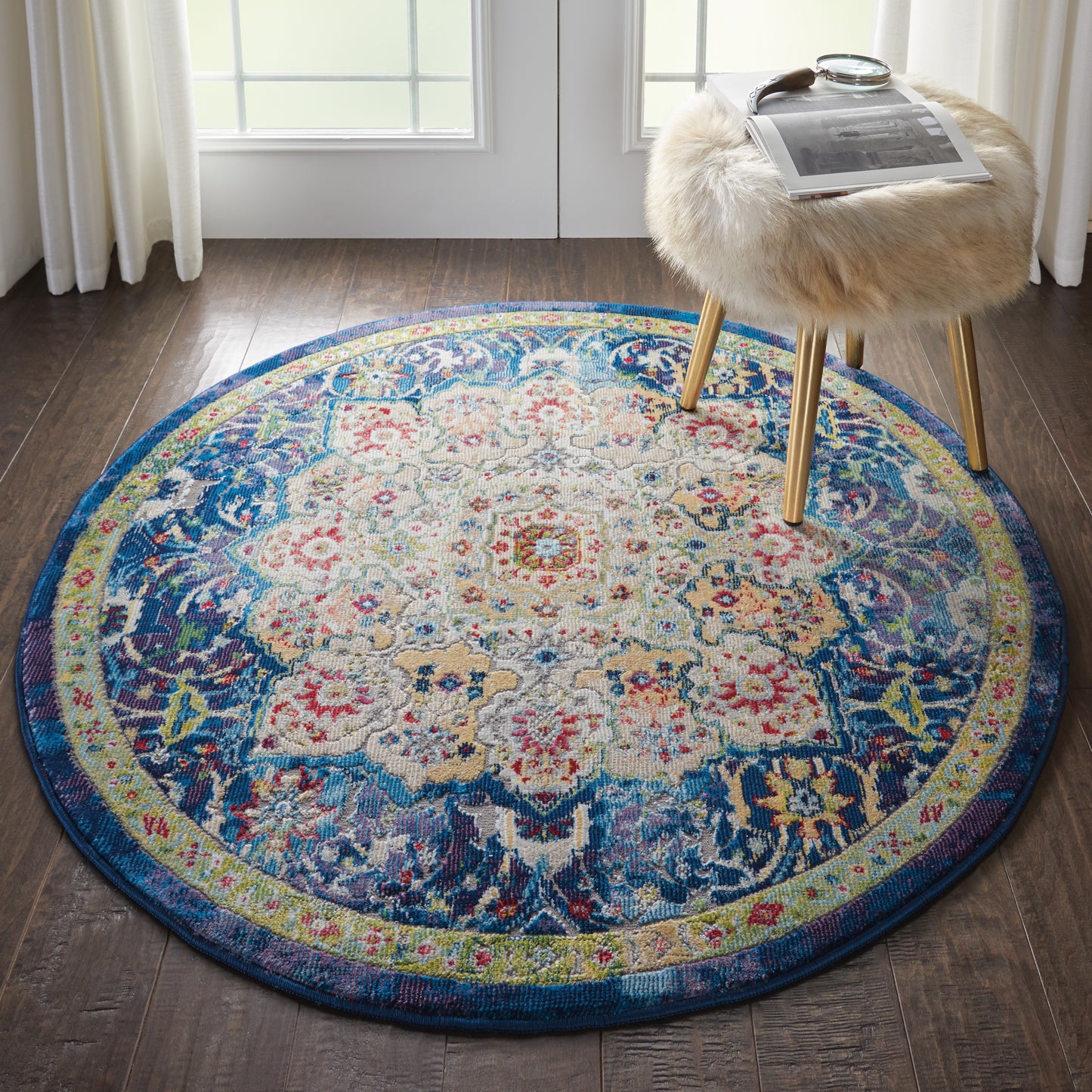 Nourison Ankara Global 4' x Round Blue Vintage Indoor Rug