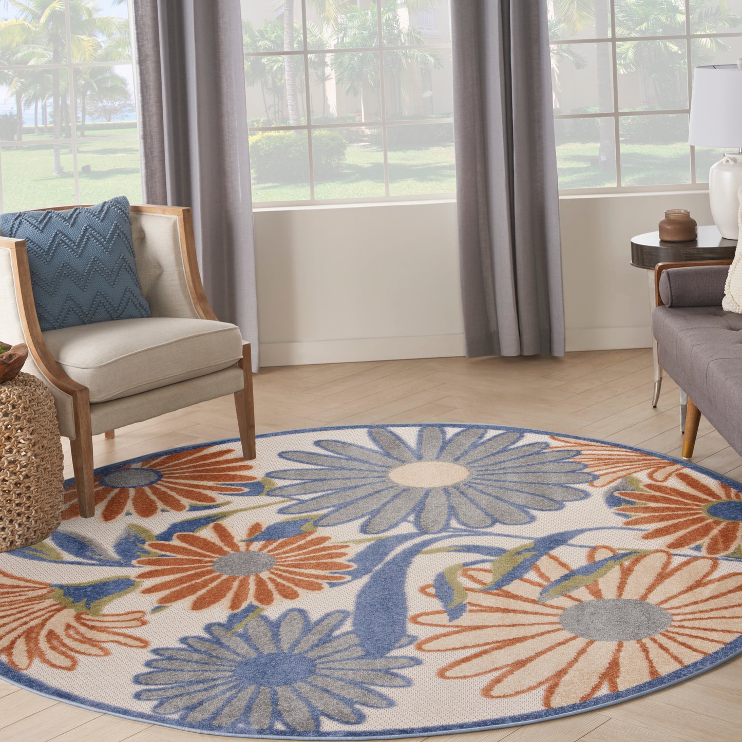 Nourison Aloha 7'10" x Round Beige Multicolor Contemporary Rug