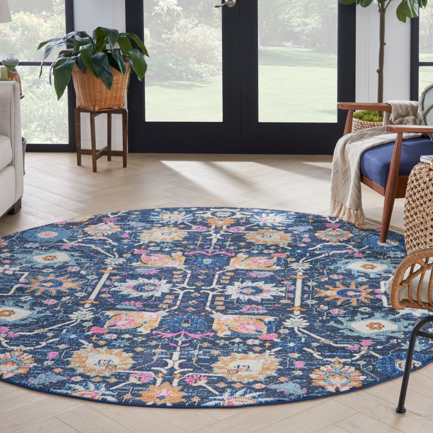 Nourison Passion 8' x Round Navy Bohemian Indoor Rug