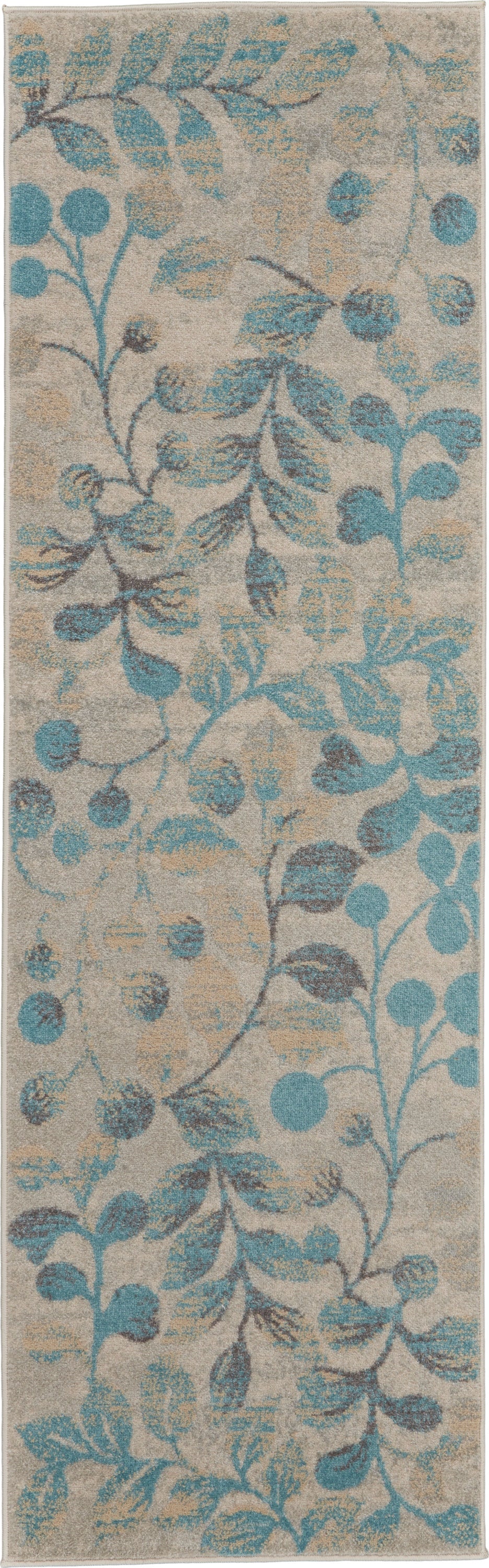 Nourison Tranquil 2'3" x 7'3" Ivory/Turquoise Farmhouse Indoor Rug