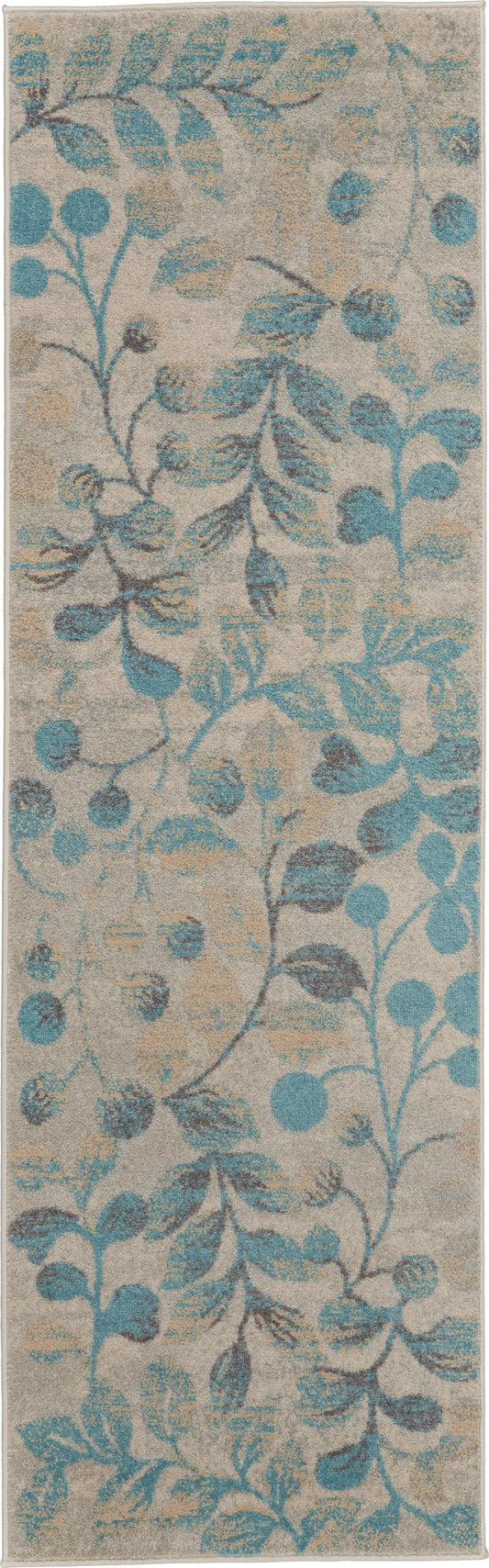 Nourison Tranquil 2'3" x 7'3" Ivory/Turquoise Farmhouse Indoor Rug