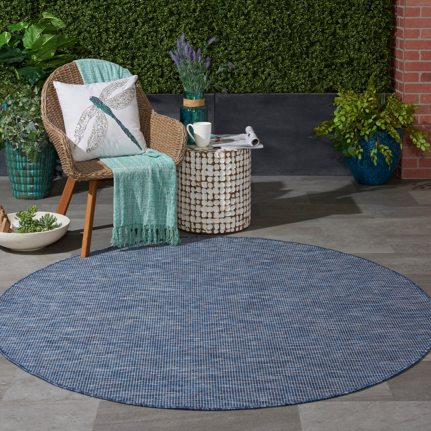 Nourison Positano 6' x Round Navy Blue Modern Rug