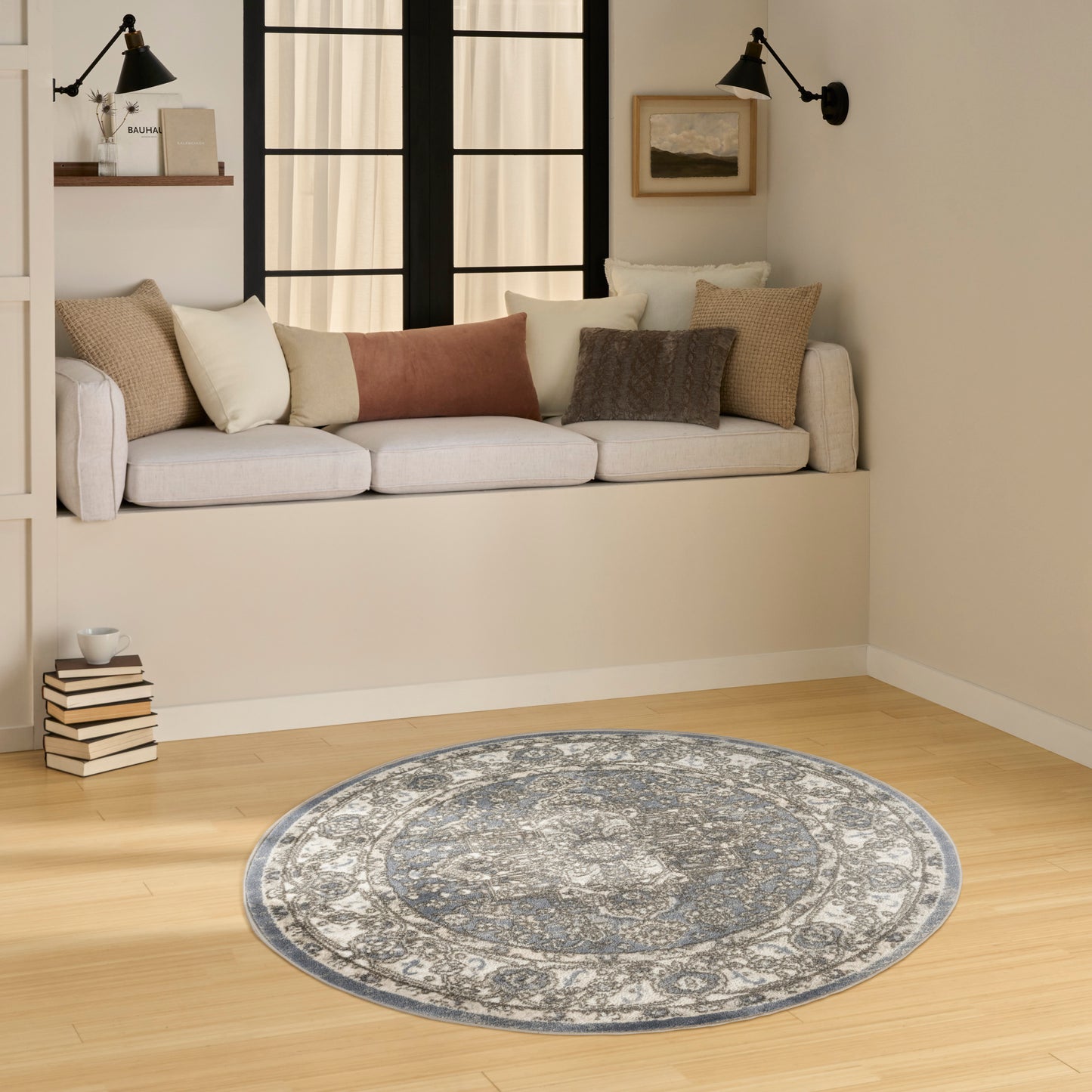 Nourison Quarry 4' x Round Blue Vintage Indoor Rug