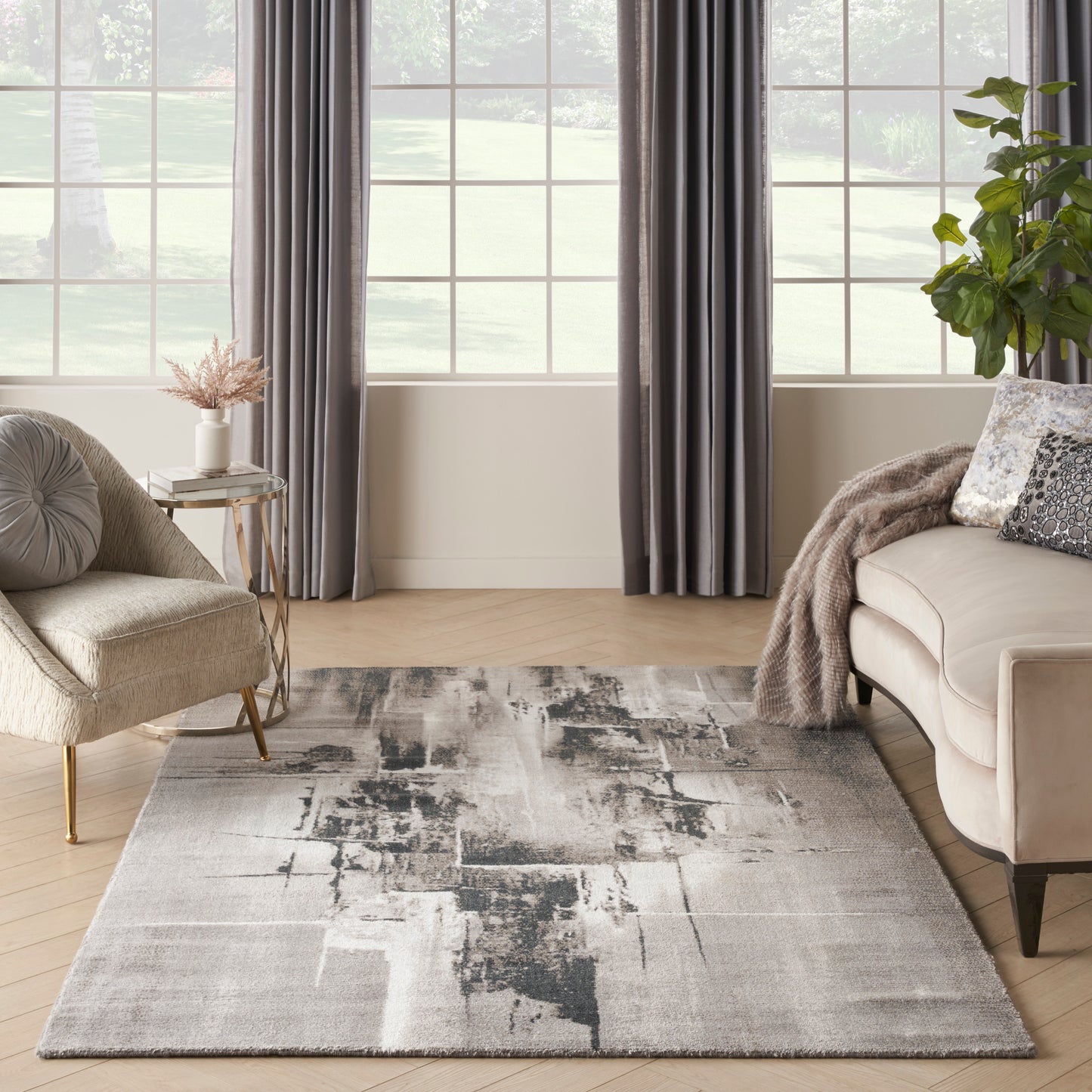 Nourison Twilight 5'6" x 8' Grey/Ivory/Black Modern Indoor Rug