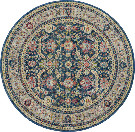 Nourison Ankara Global 4' x Round Navy Multicolor Traditional Indoor Rug