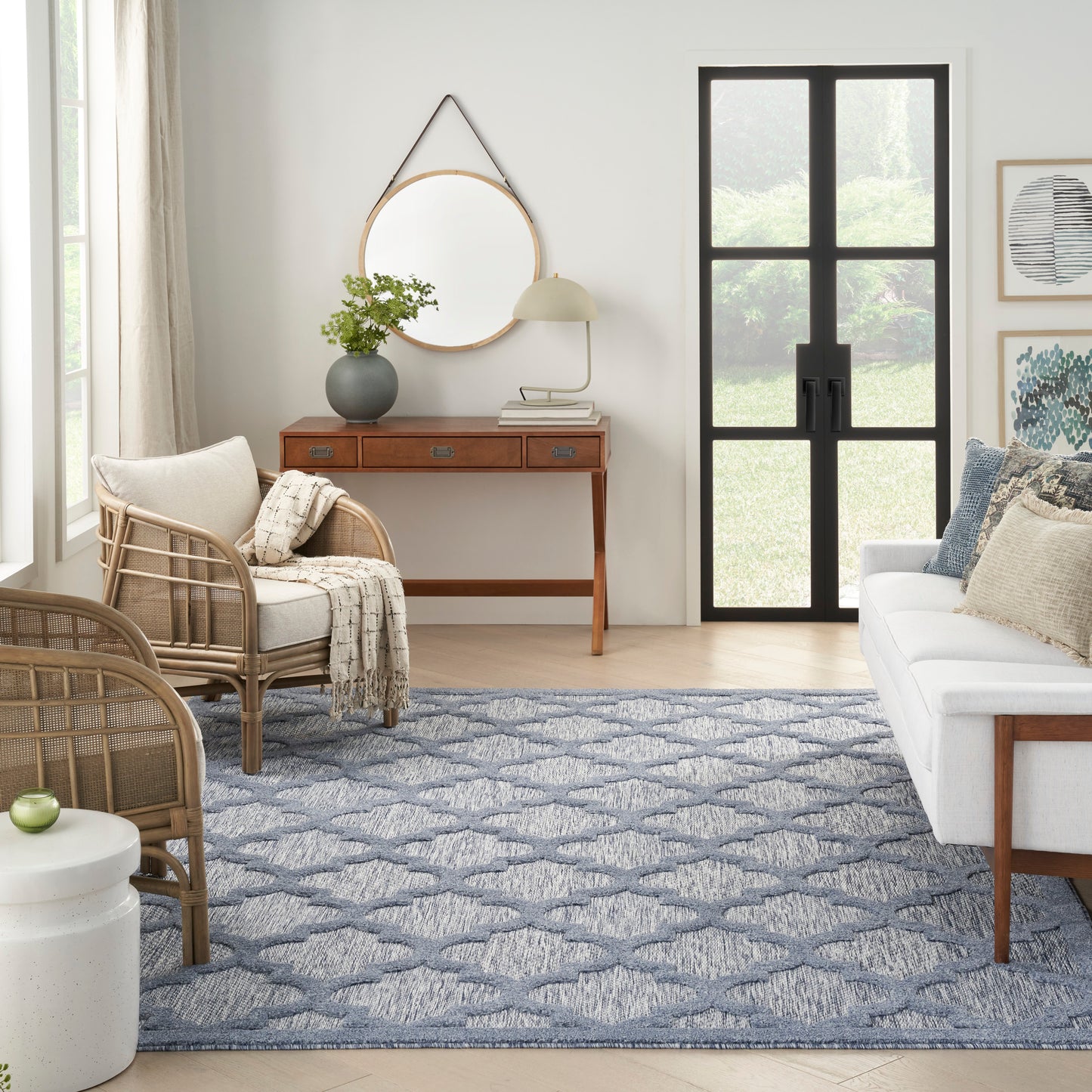 Nourison Easy Care 7' x 10' Denim Blue Modern Rug